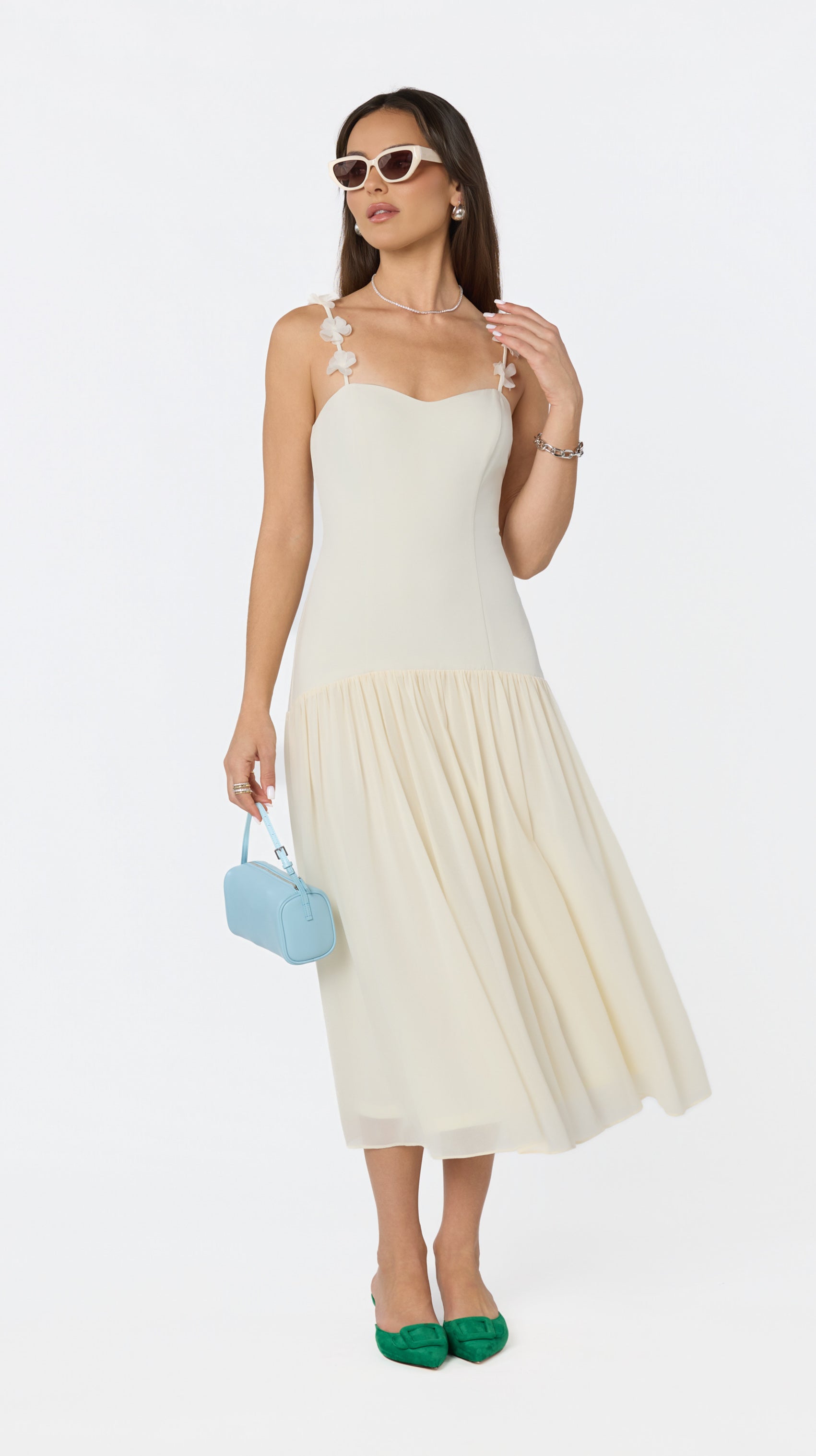 Amia Floral Applique Midi Dress