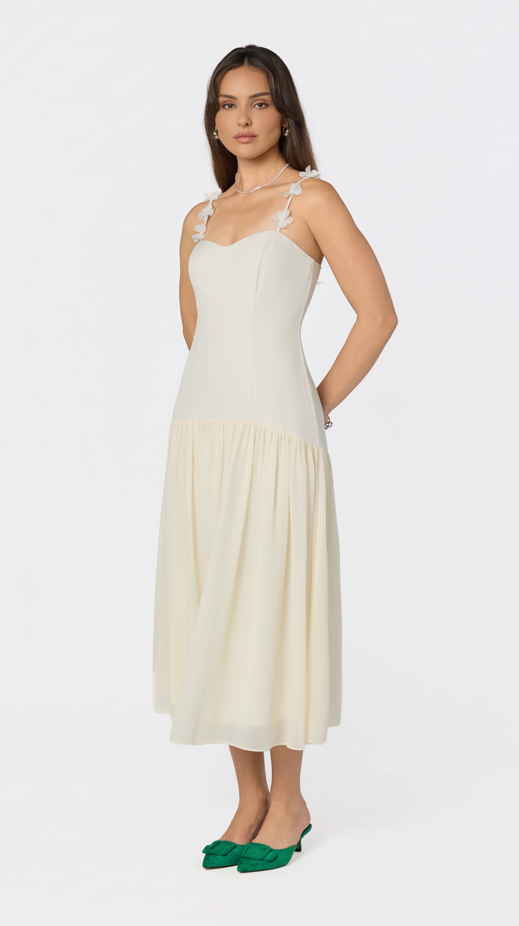 Amia Floral Applique Midi Dress