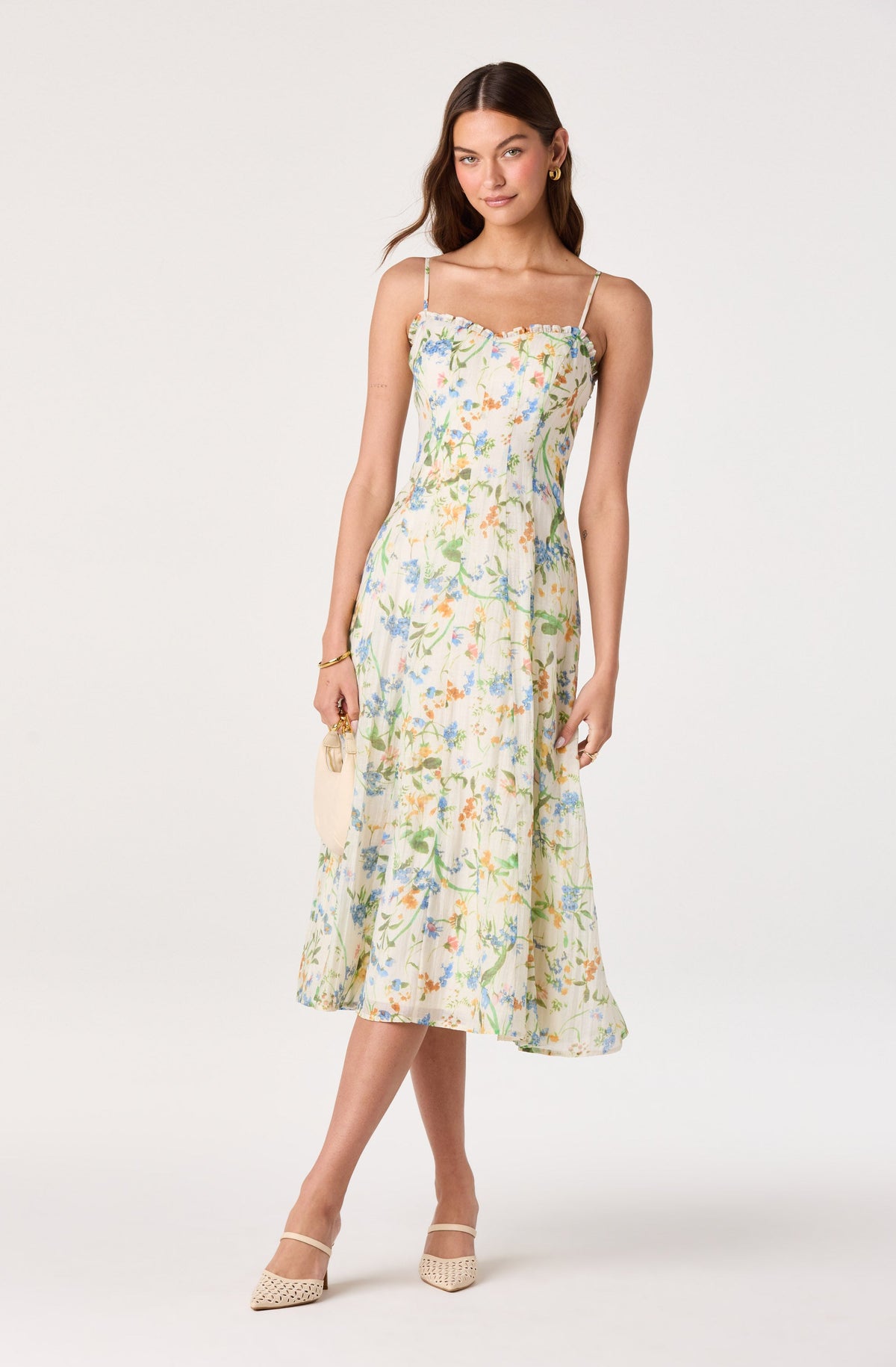 Jaylynn Ruffle Sweetheart Linen Midi Dress