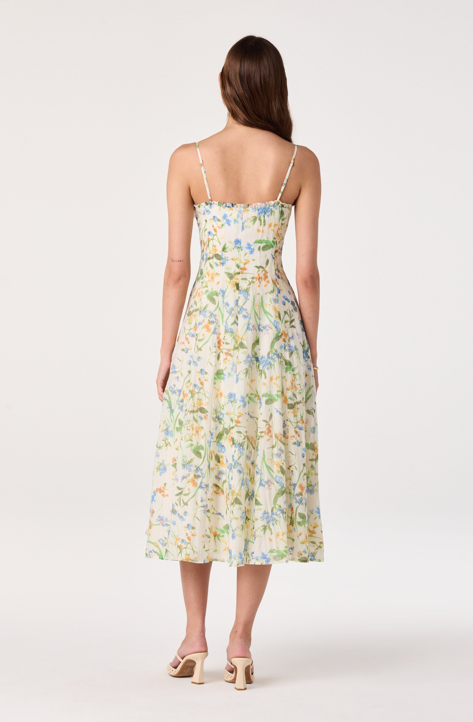 Jaylynn Ruffle Sweetheart Linen Midi Dress