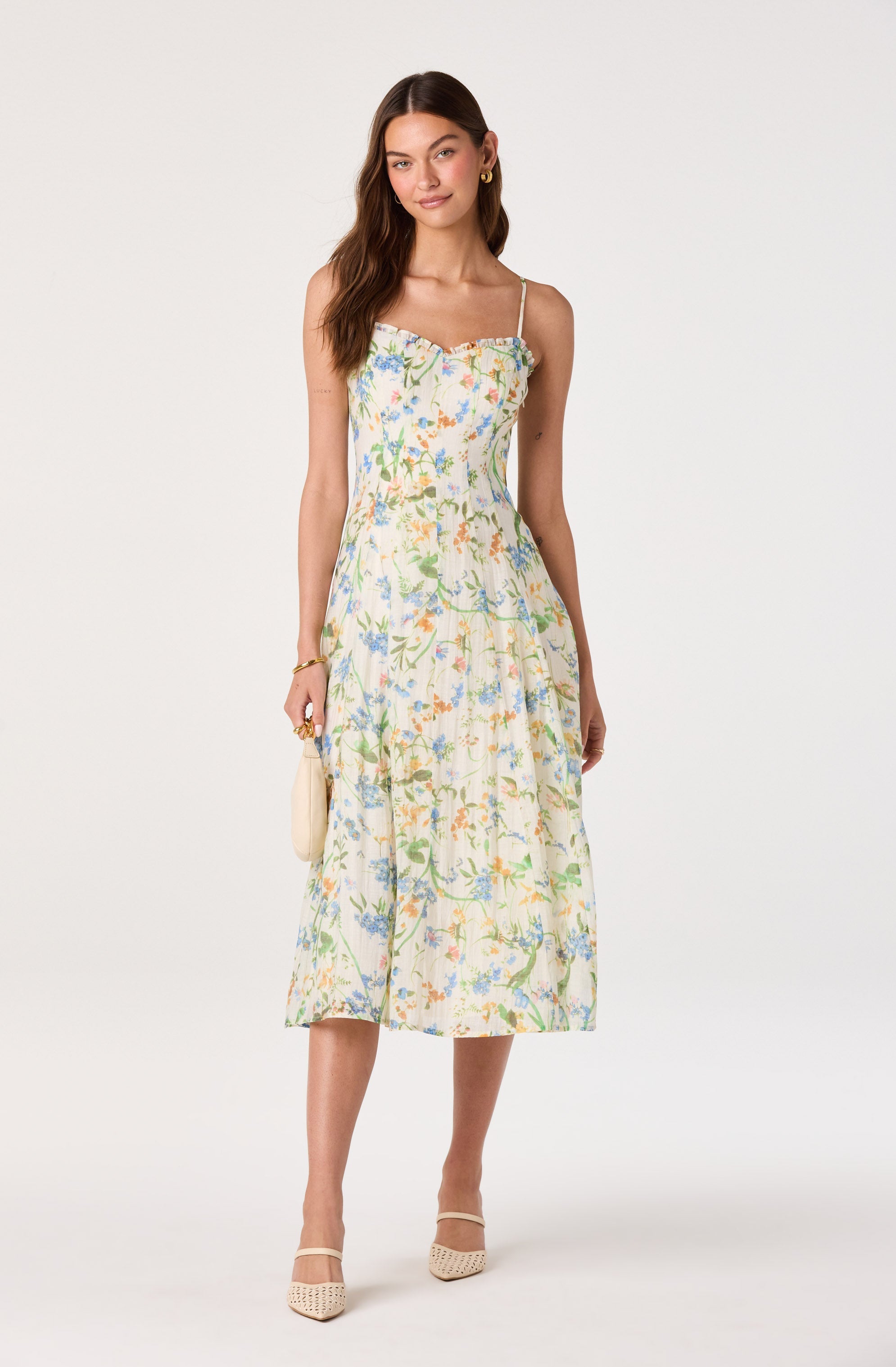 Jaylynn Ruffle Sweetheart Linen Midi Dress