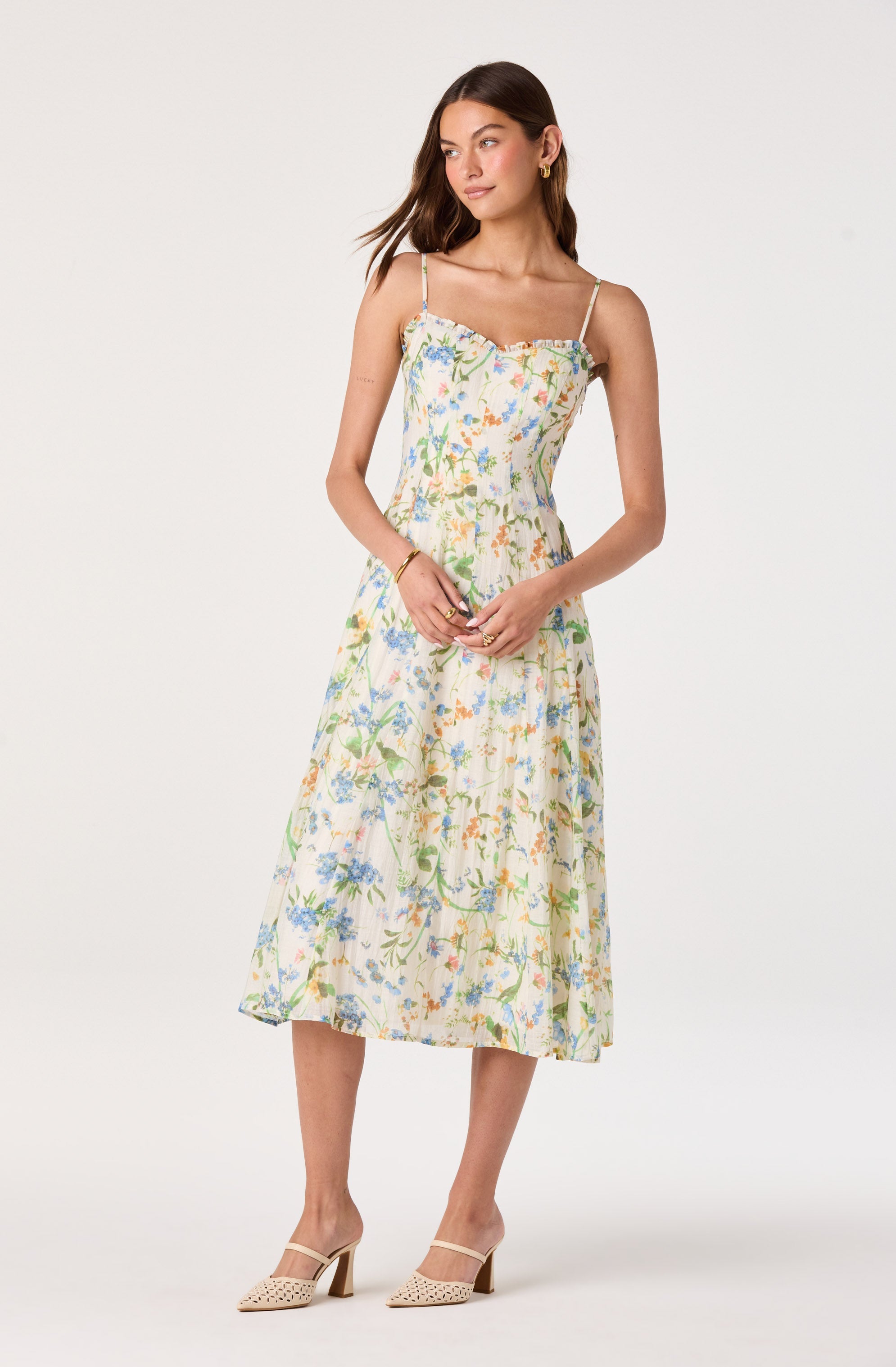 Jaylynn Ruffle Sweetheart Linen Midi Dress