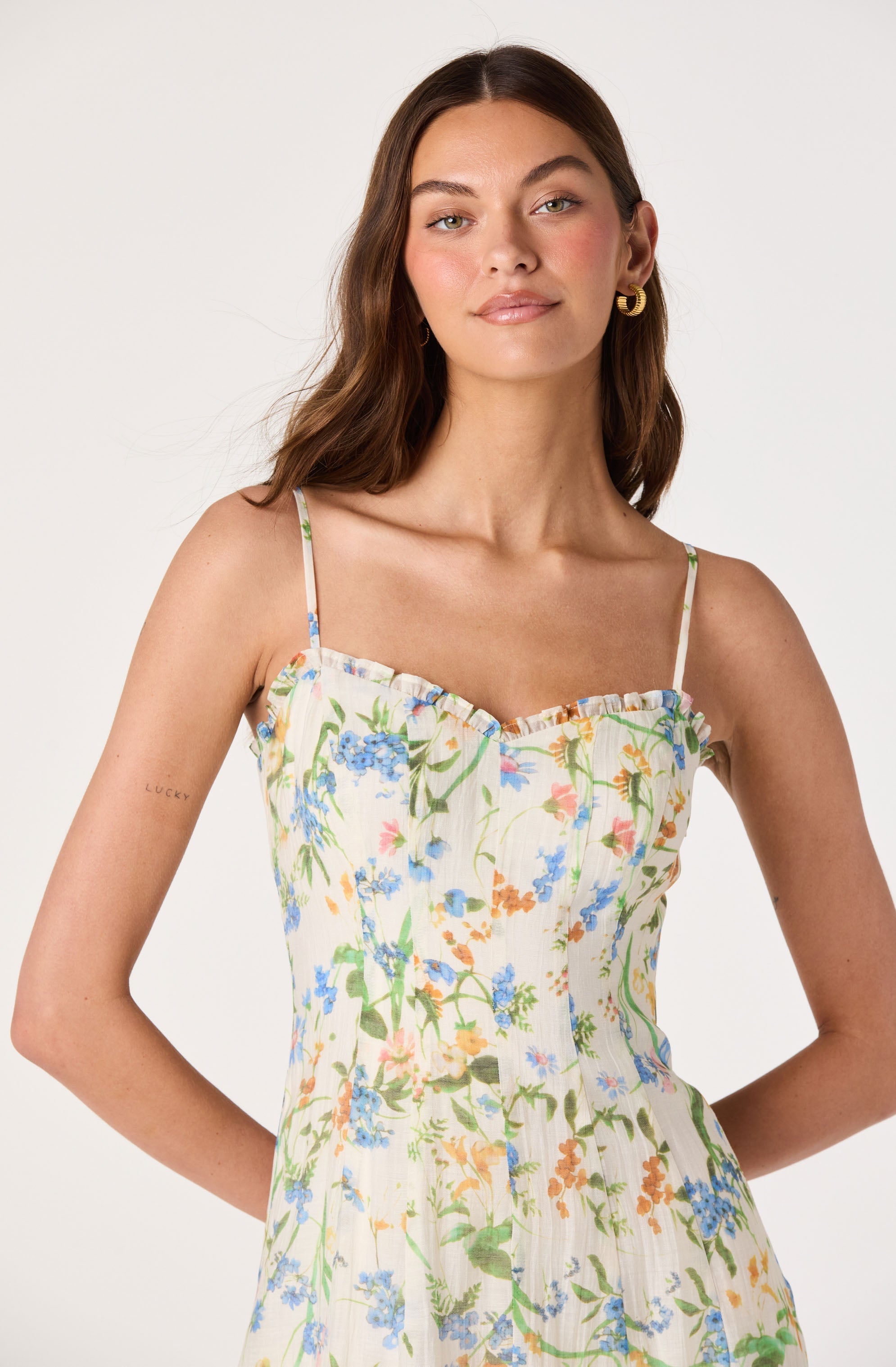 Jaylynn Ruffle Sweetheart Linen Midi Dress