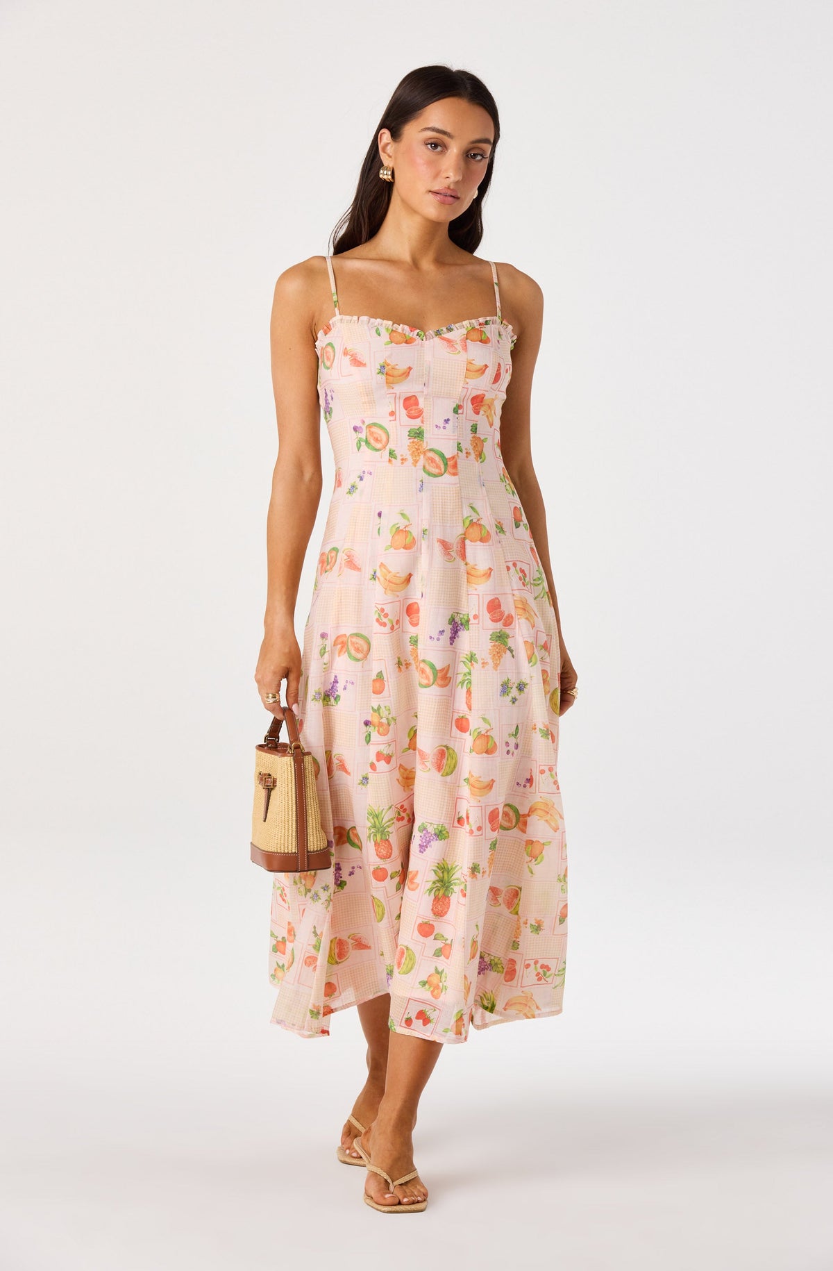 Jaylynn Ruffle Sweetheart Linen Midi Dress