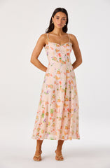 Jaylynn Ruffle Sweetheart Linen Midi Dress