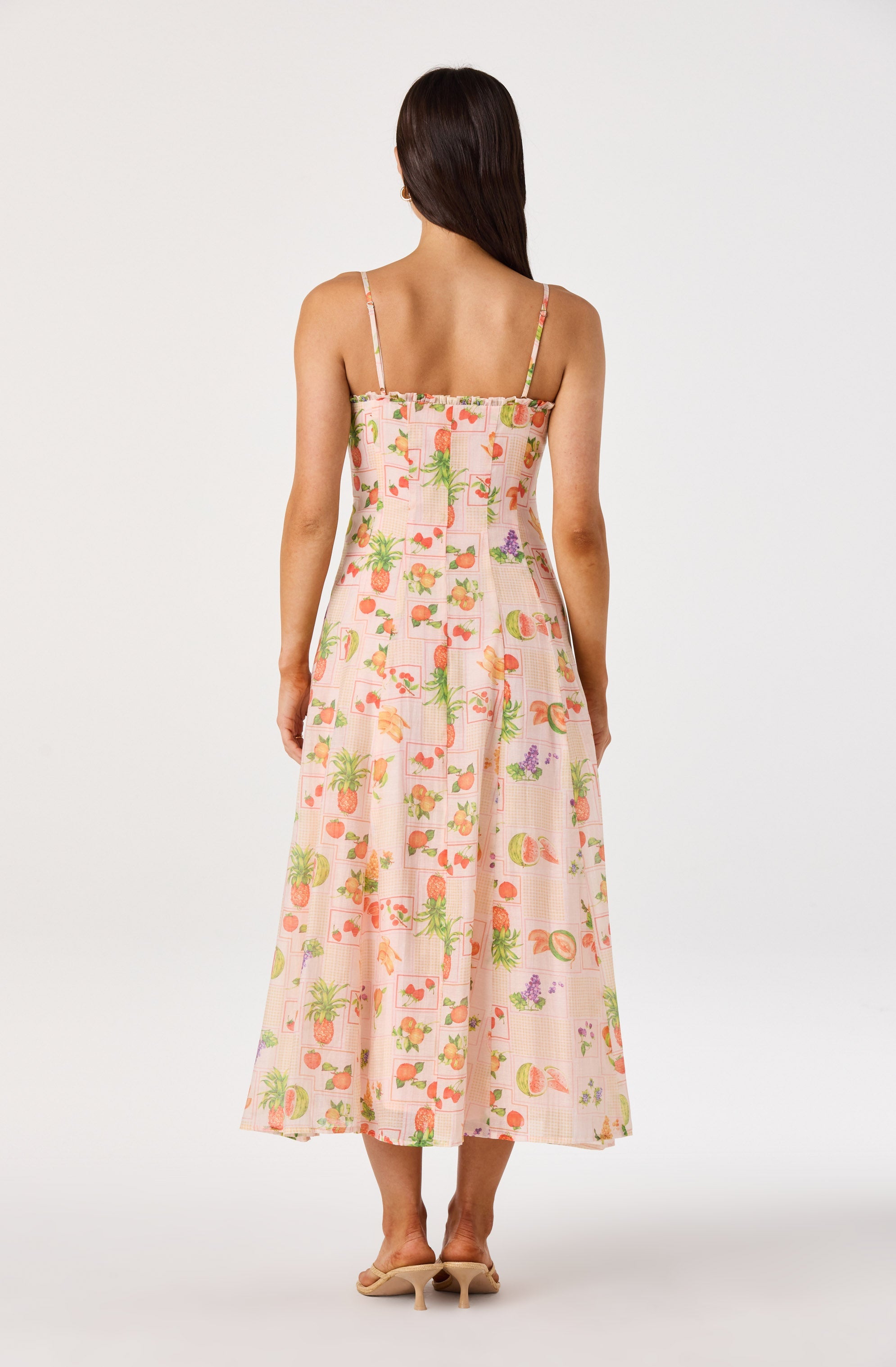 Jaylynn Ruffle Sweetheart Linen Midi Dress