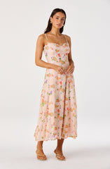 Jaylynn Ruffle Sweetheart Linen Midi Dress