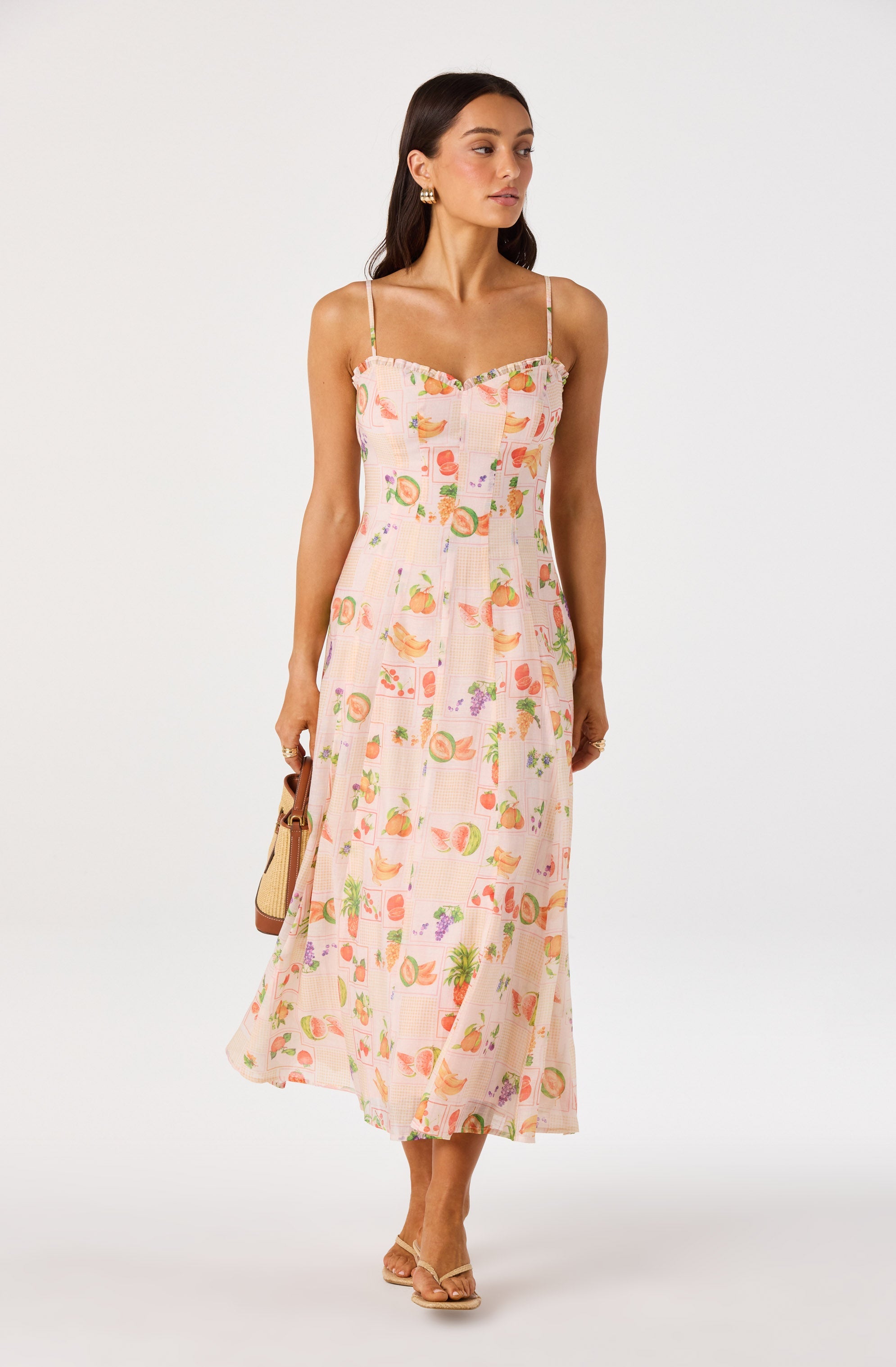 Jaylynn Ruffle Sweetheart Linen Midi Dress