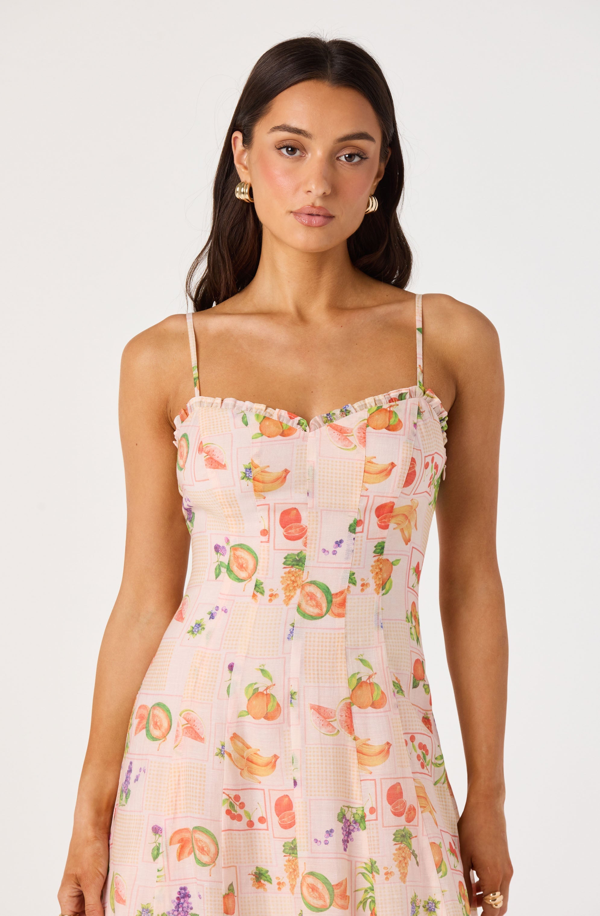 Jaylynn Ruffle Sweetheart Linen Midi Dress