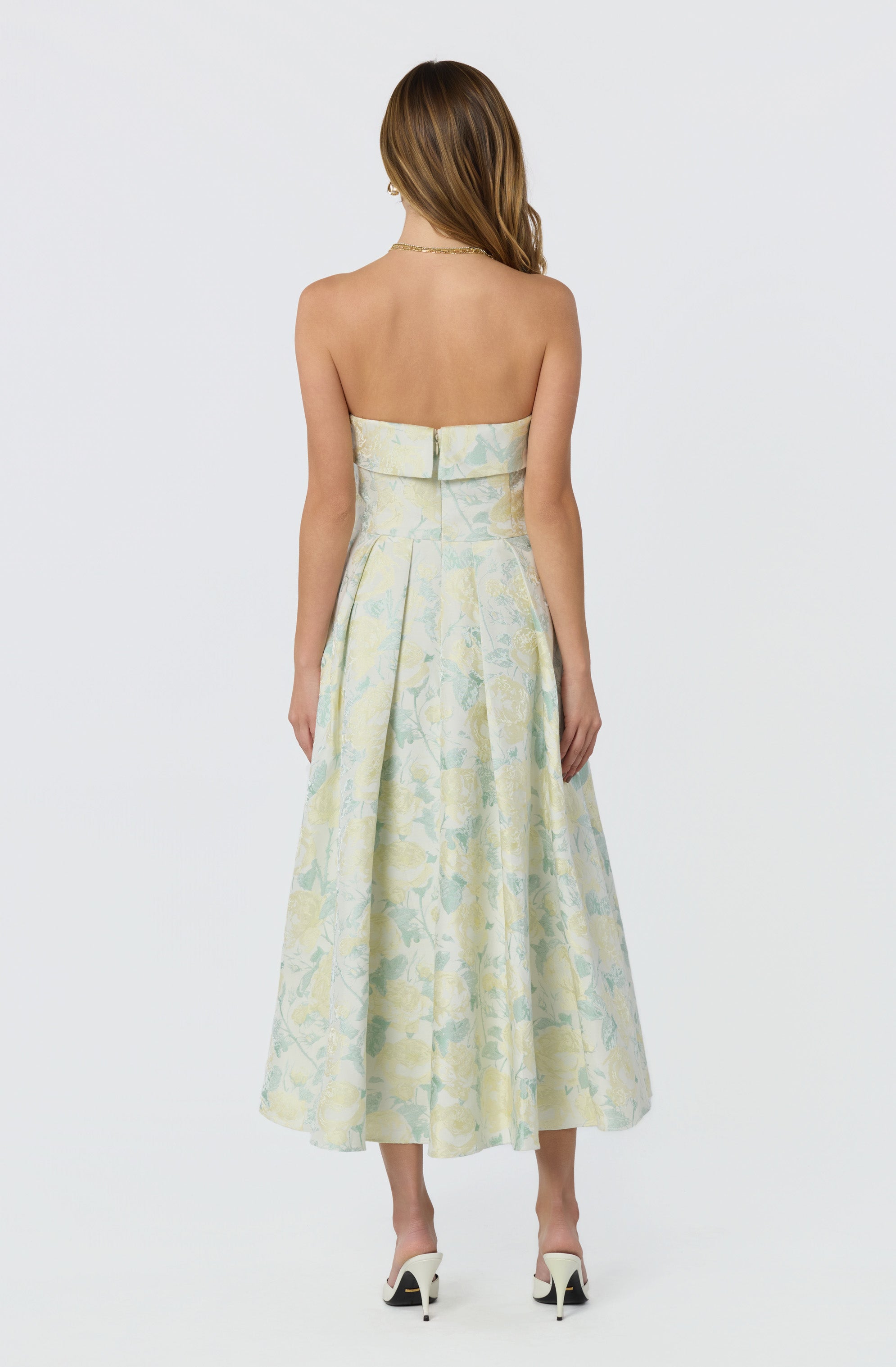 Destini Floral Jacquard Strapless Midi Dress