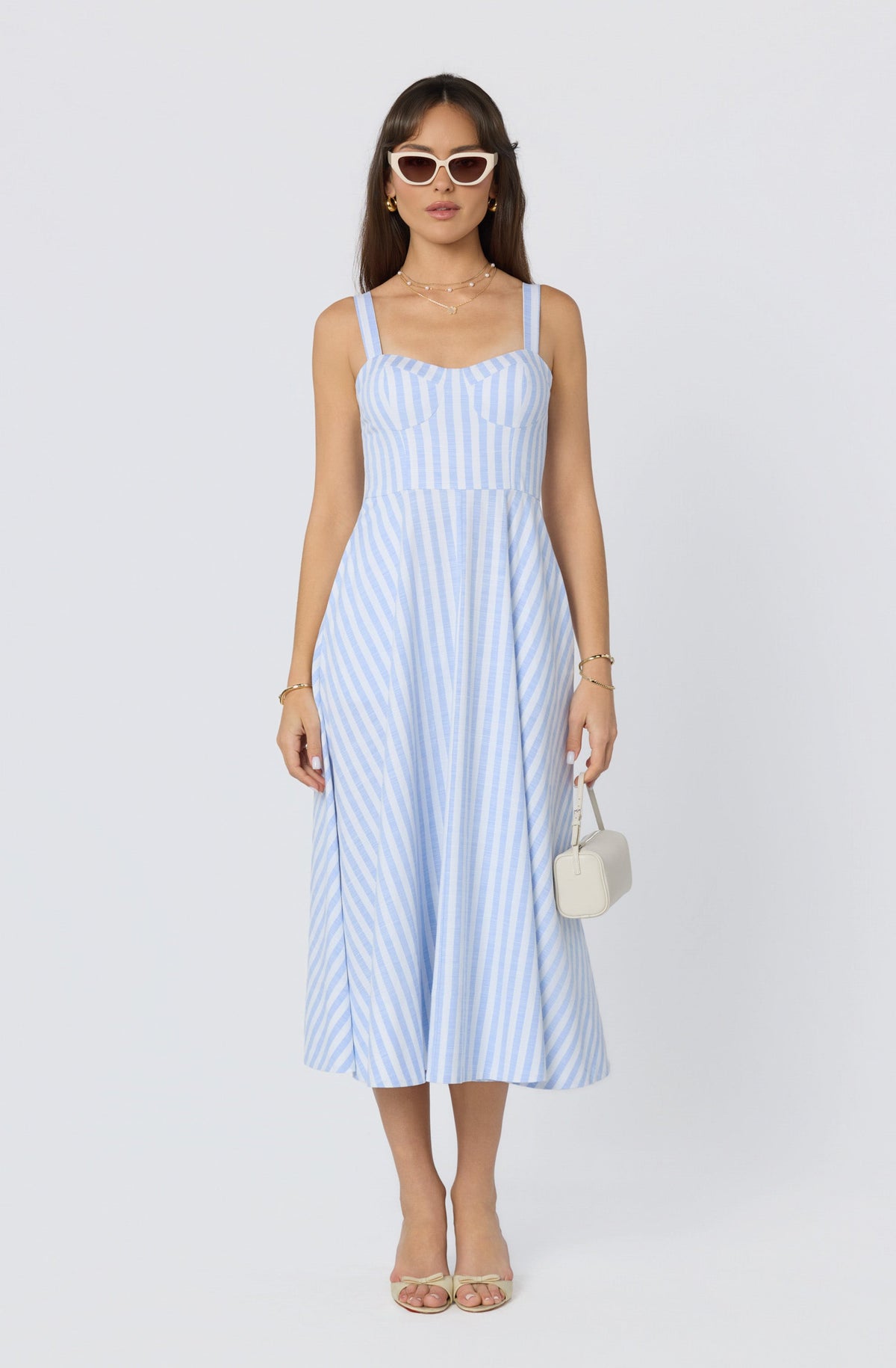 Isabela Striped Sweetheart Midi Dress