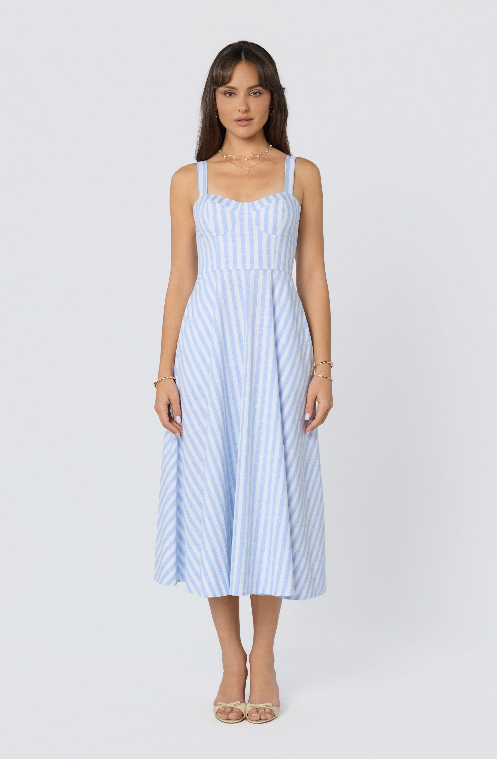 Isabela Striped Sweetheart Midi Dress