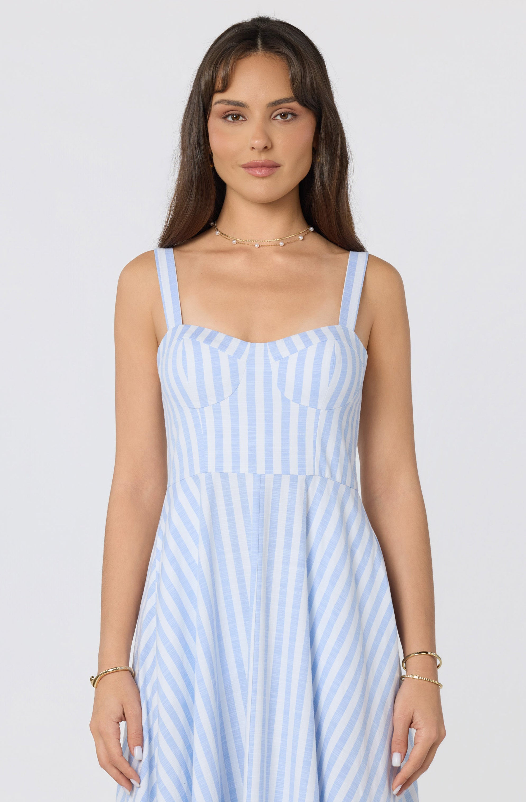 Isabela Striped Sweetheart Midi Dress