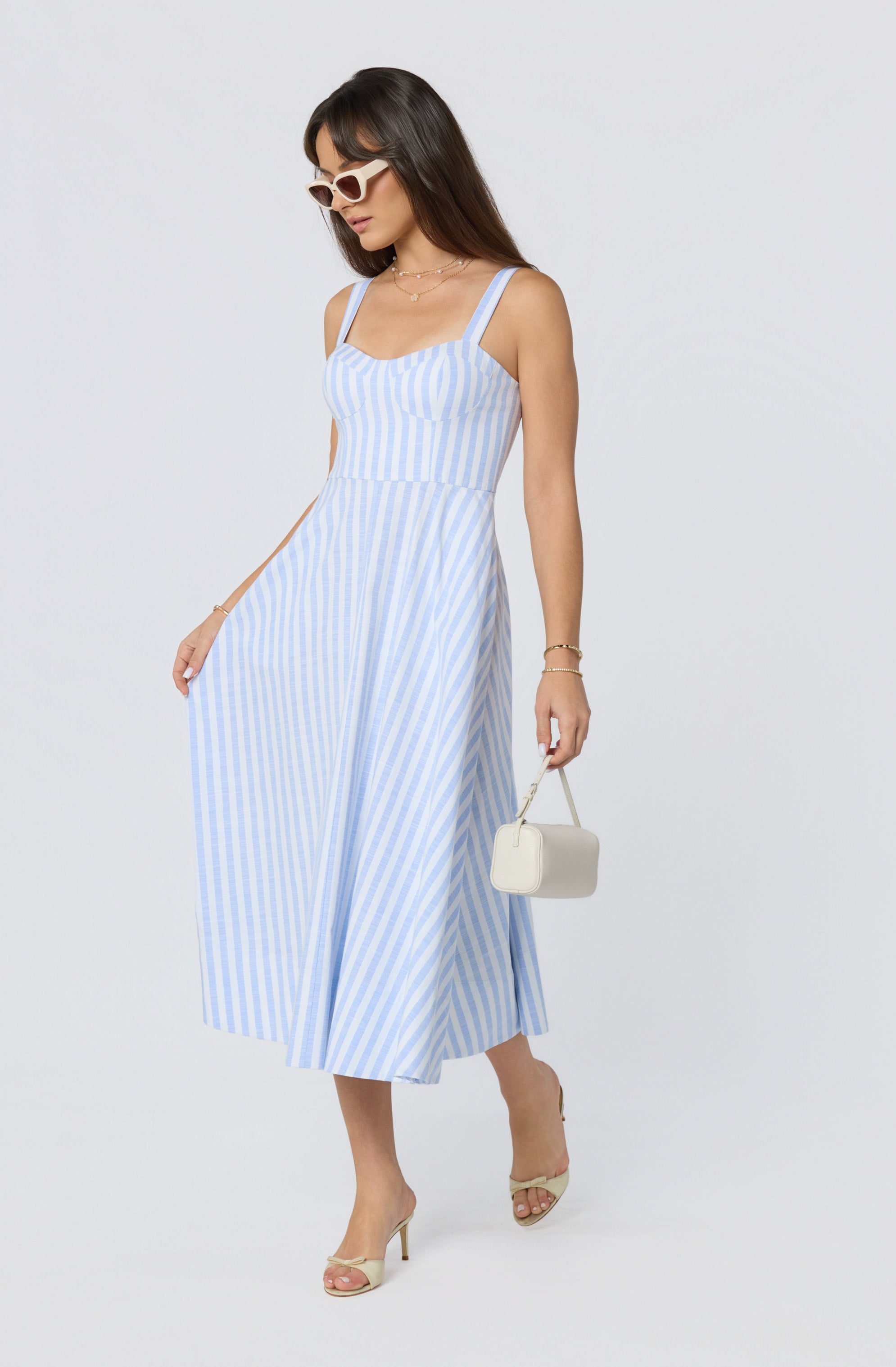 Isabela Striped Sweetheart Midi Dress