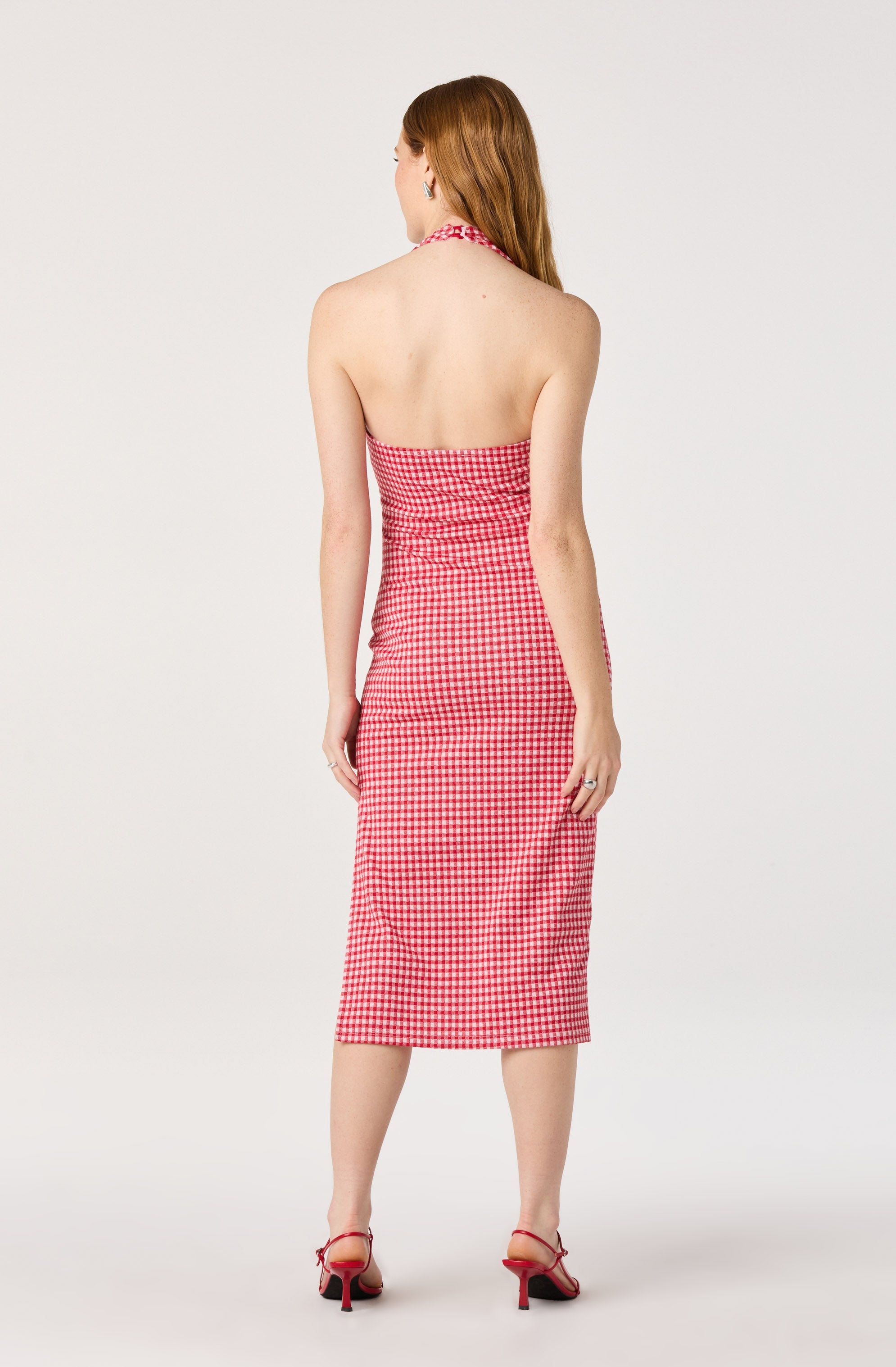 Alice Halter Gingham Fitted Midi Dress