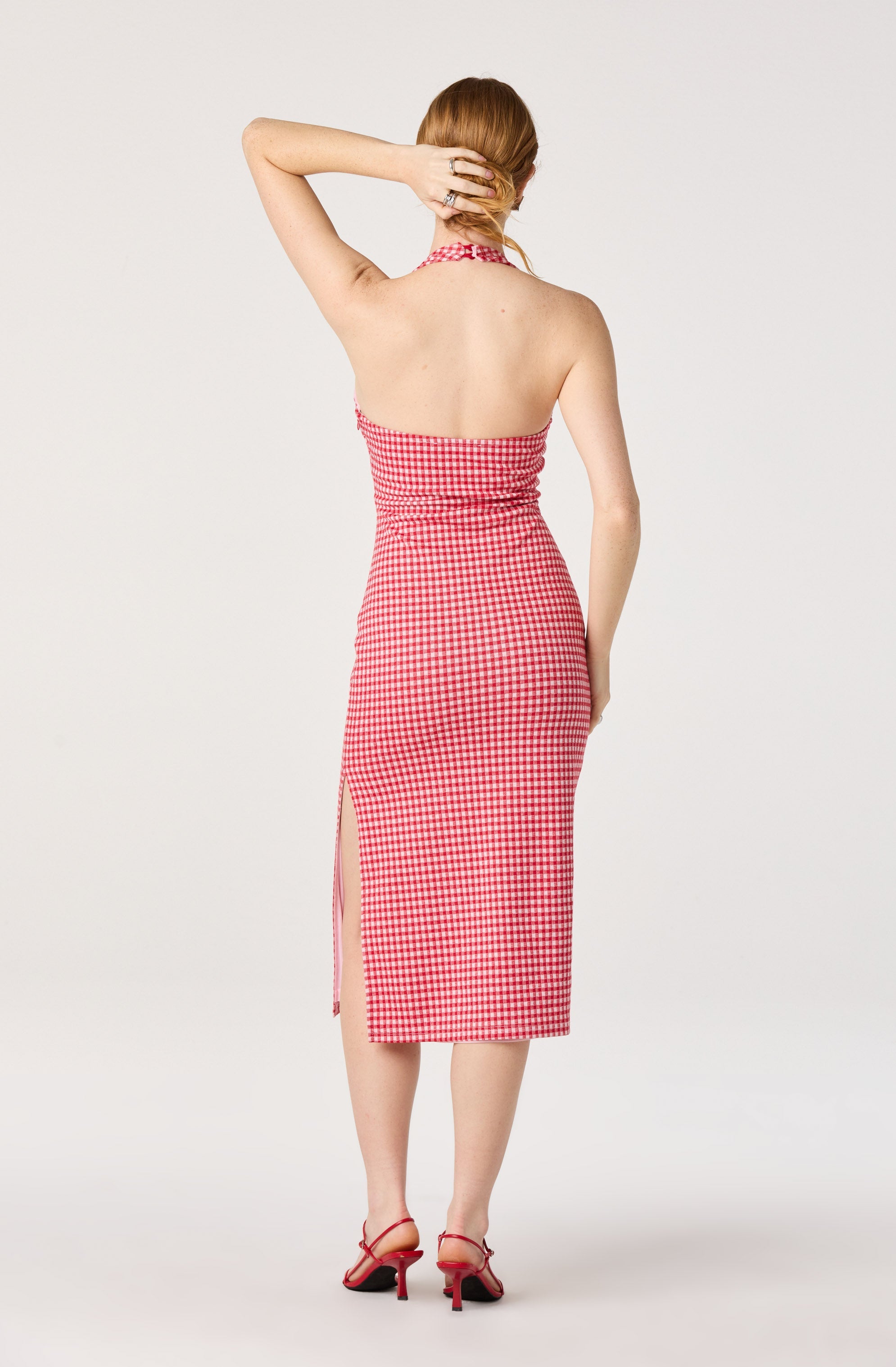 Alice Halter Gingham Fitted Midi Dress