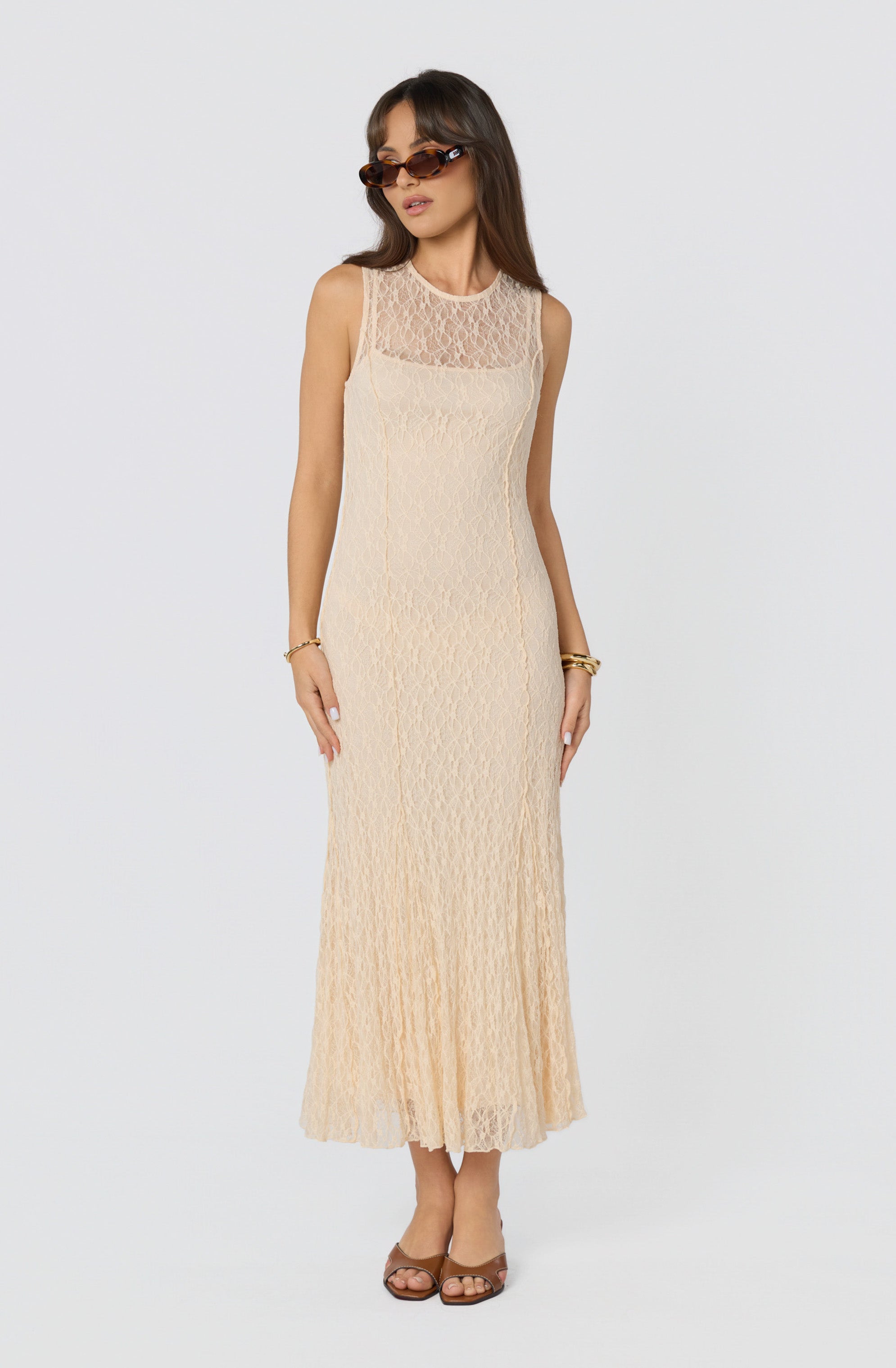 Annabella Semi-Sheer Lace Maxi Dress