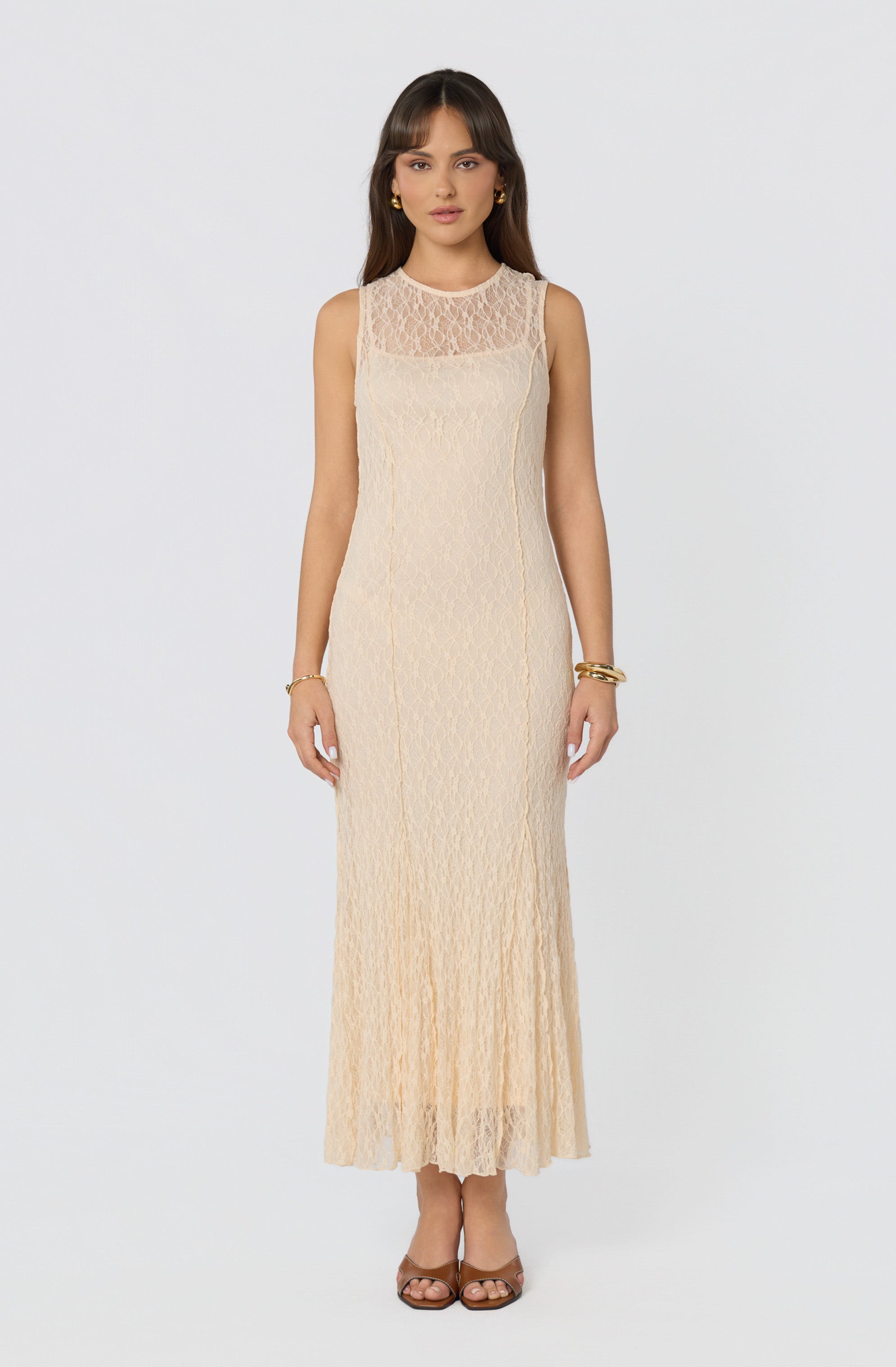 Annabella Semi-Sheer Lace Maxi Dress