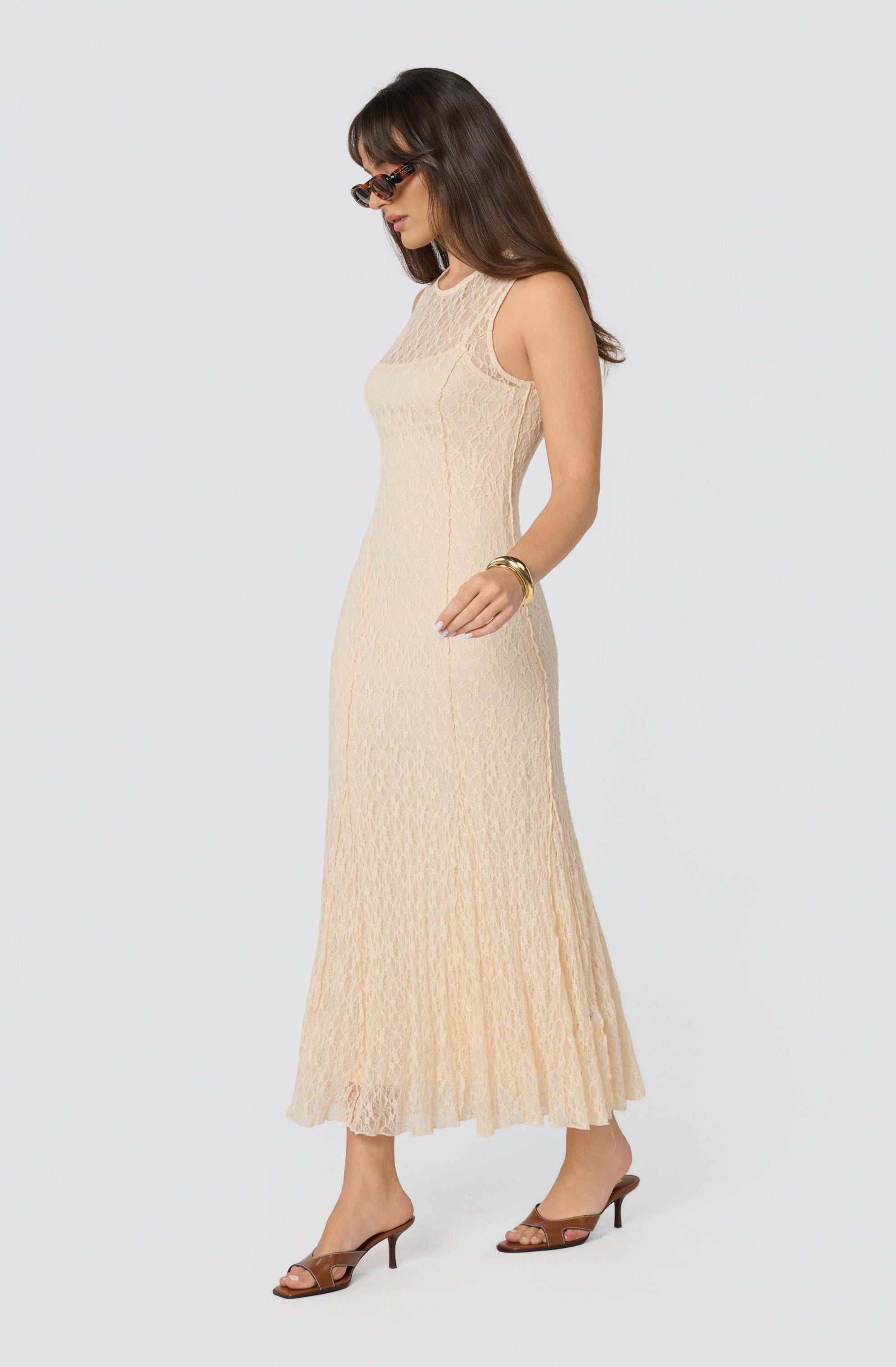 Annabella Semi-Sheer Lace Maxi Dress