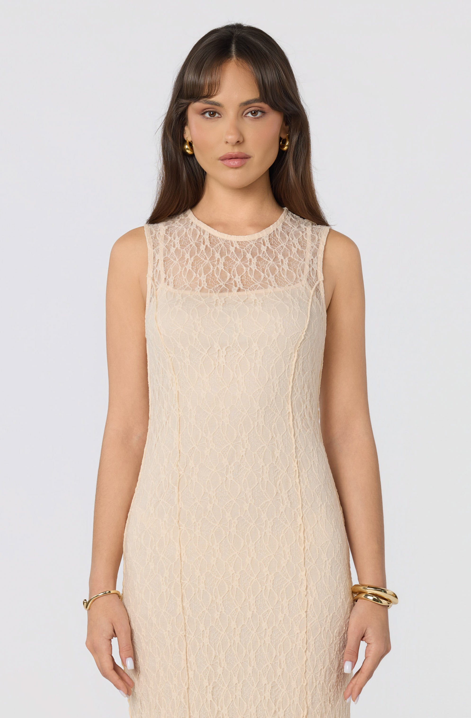 Annabella Semi-Sheer Lace Maxi Dress