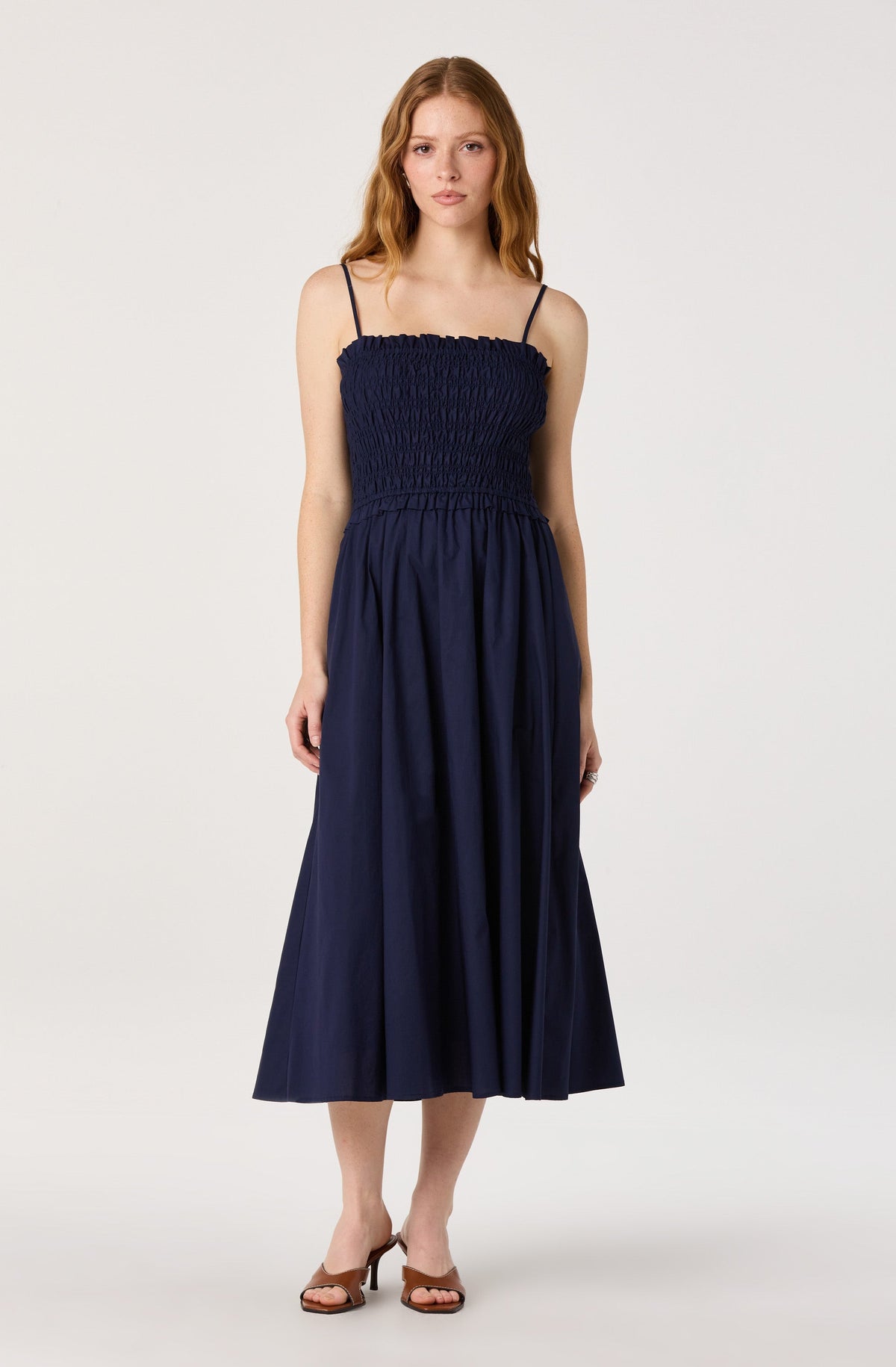 Harper Smocked A-Line Midi Dress