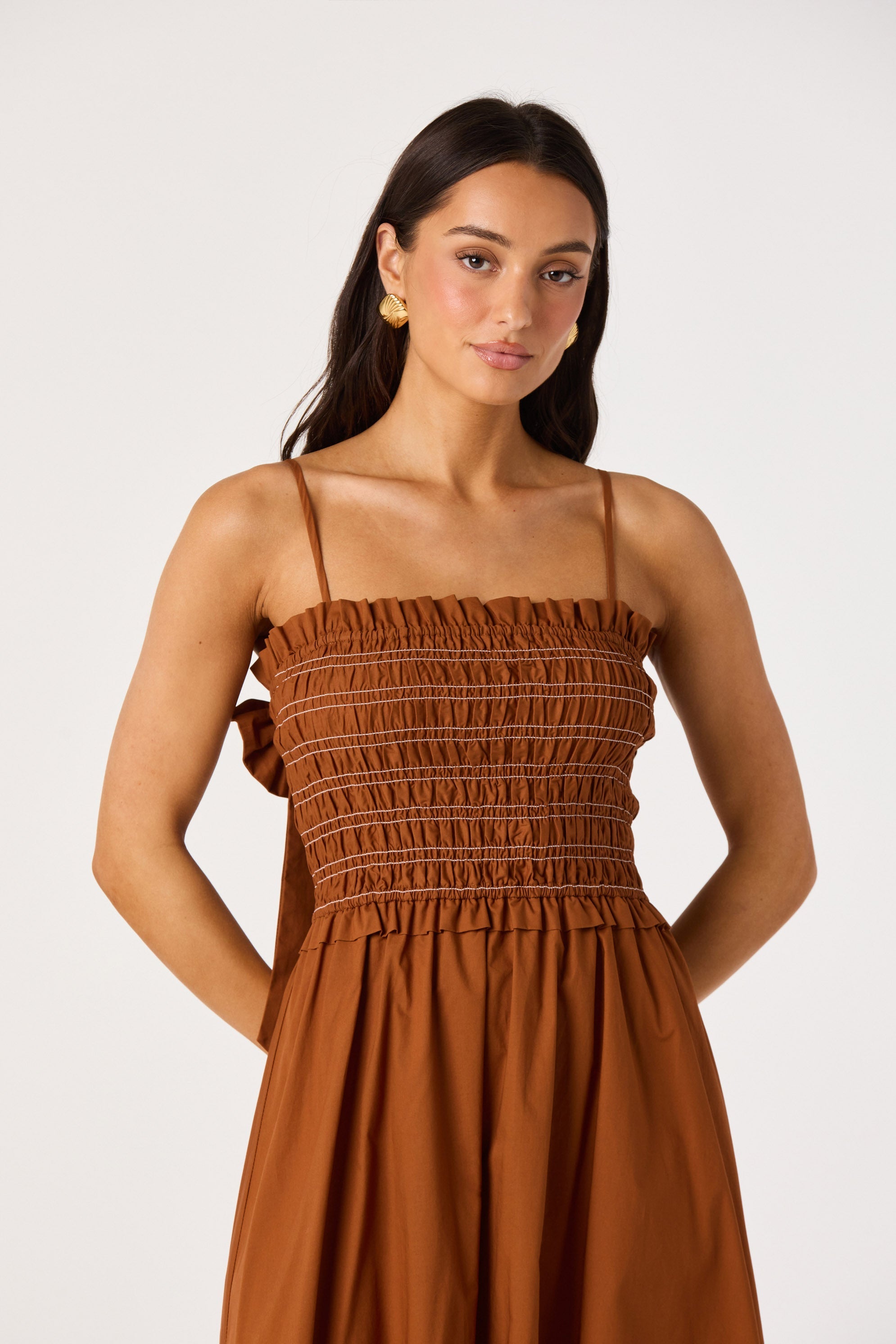 Harper Smocked A-Line Midi Dress