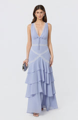 Evelyn Lace Trim Tiered Ruffle Maxi Dress