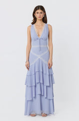 Evelyn Lace Trim Tiered Ruffle Maxi Dress