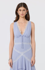 Evelyn Lace Trim Tiered Ruffle Maxi Dress