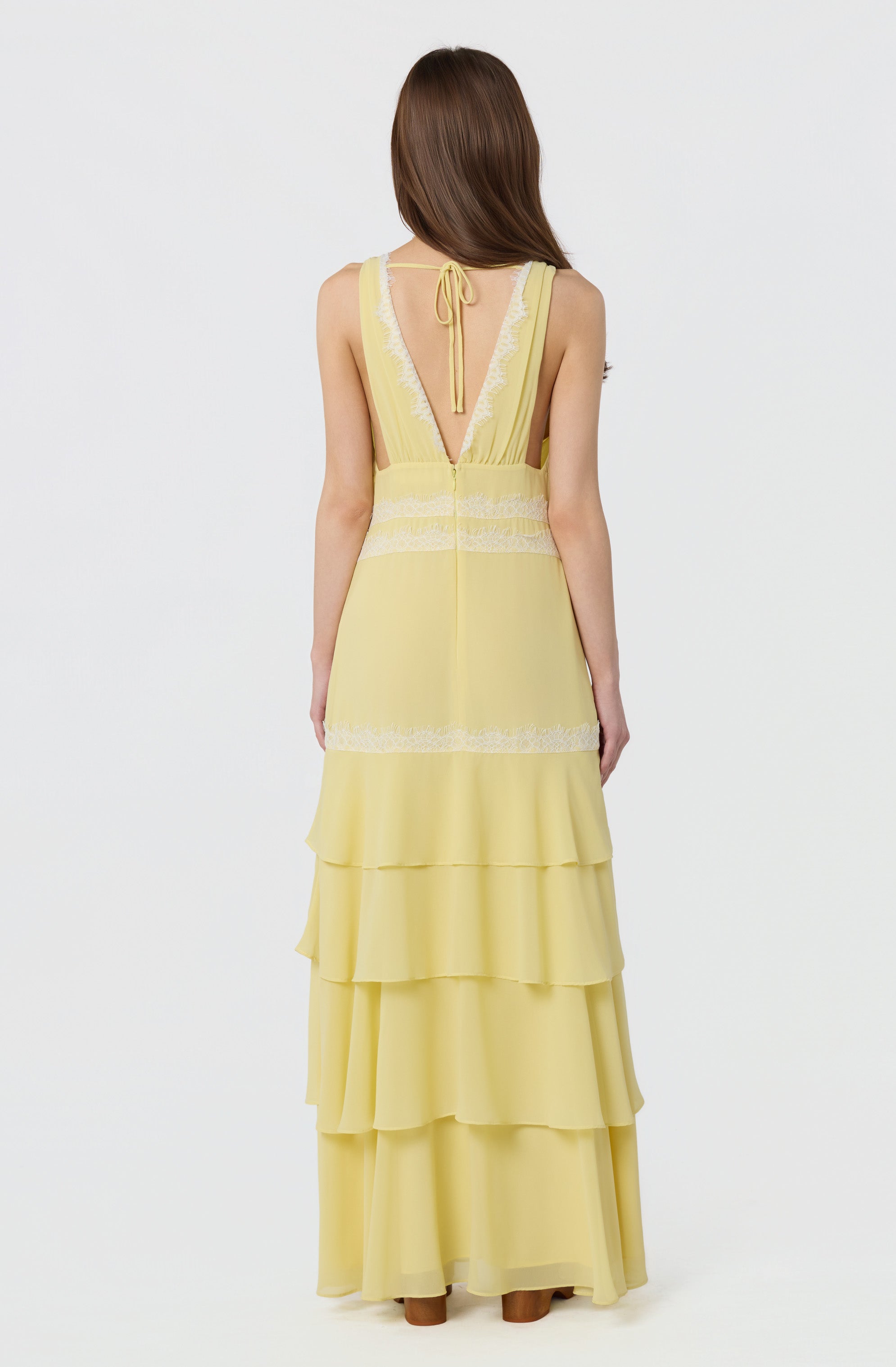 Evelyn Lace Trim Tiered Ruffle Maxi Dress