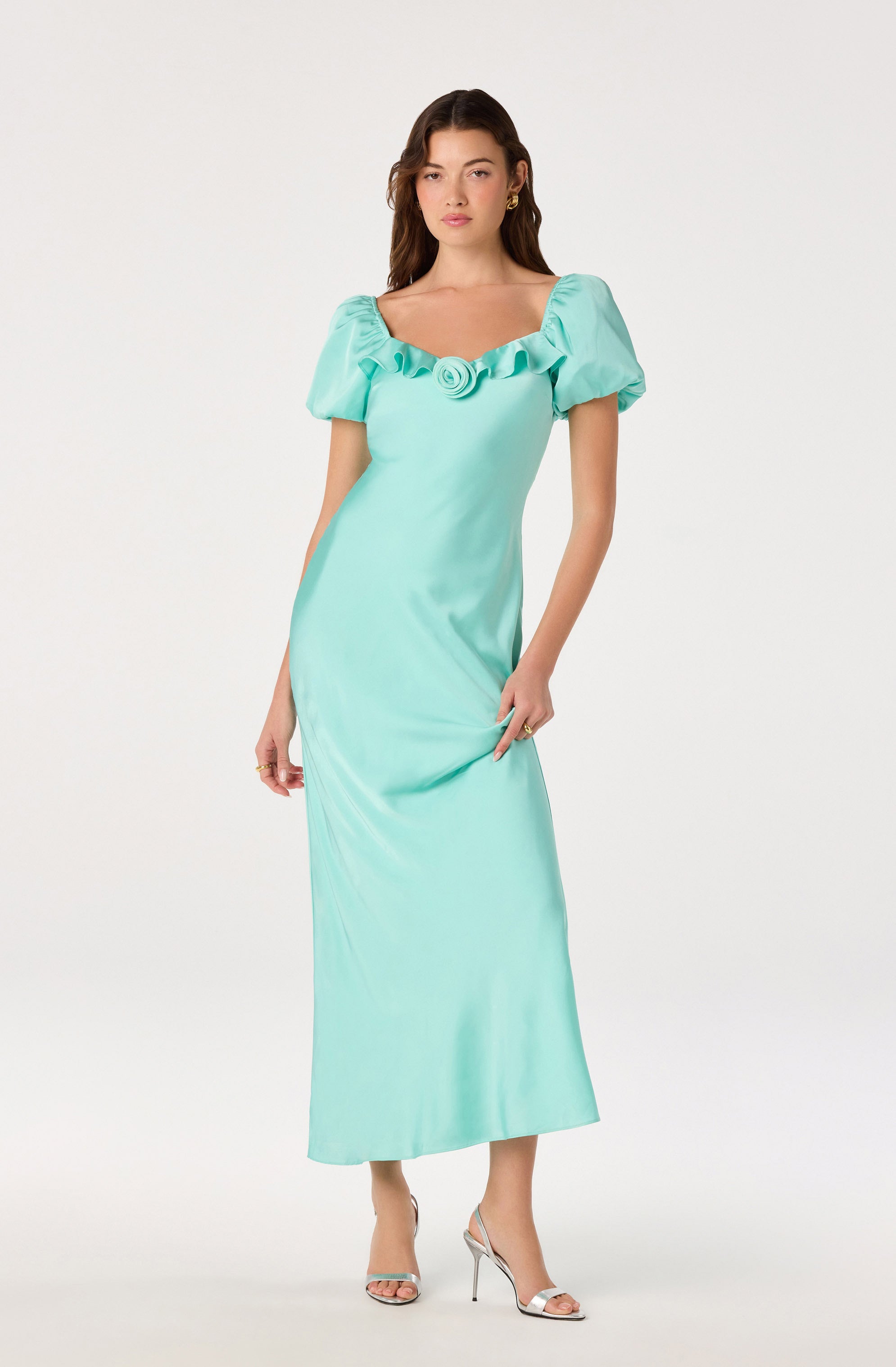 Bethrose 3D Rose Satin Maxi Dress