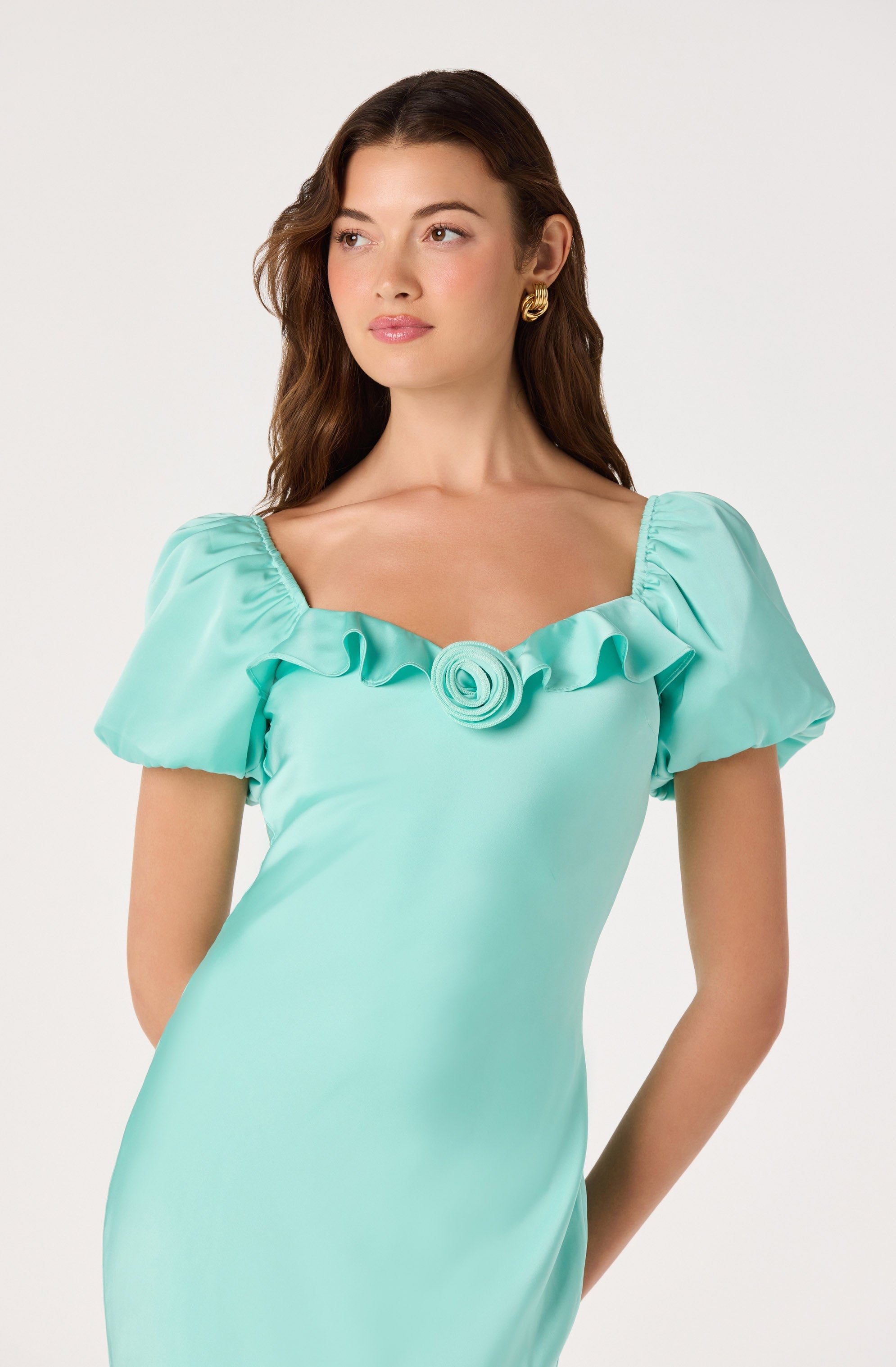 Bethrose 3D Rose Satin Maxi Dress