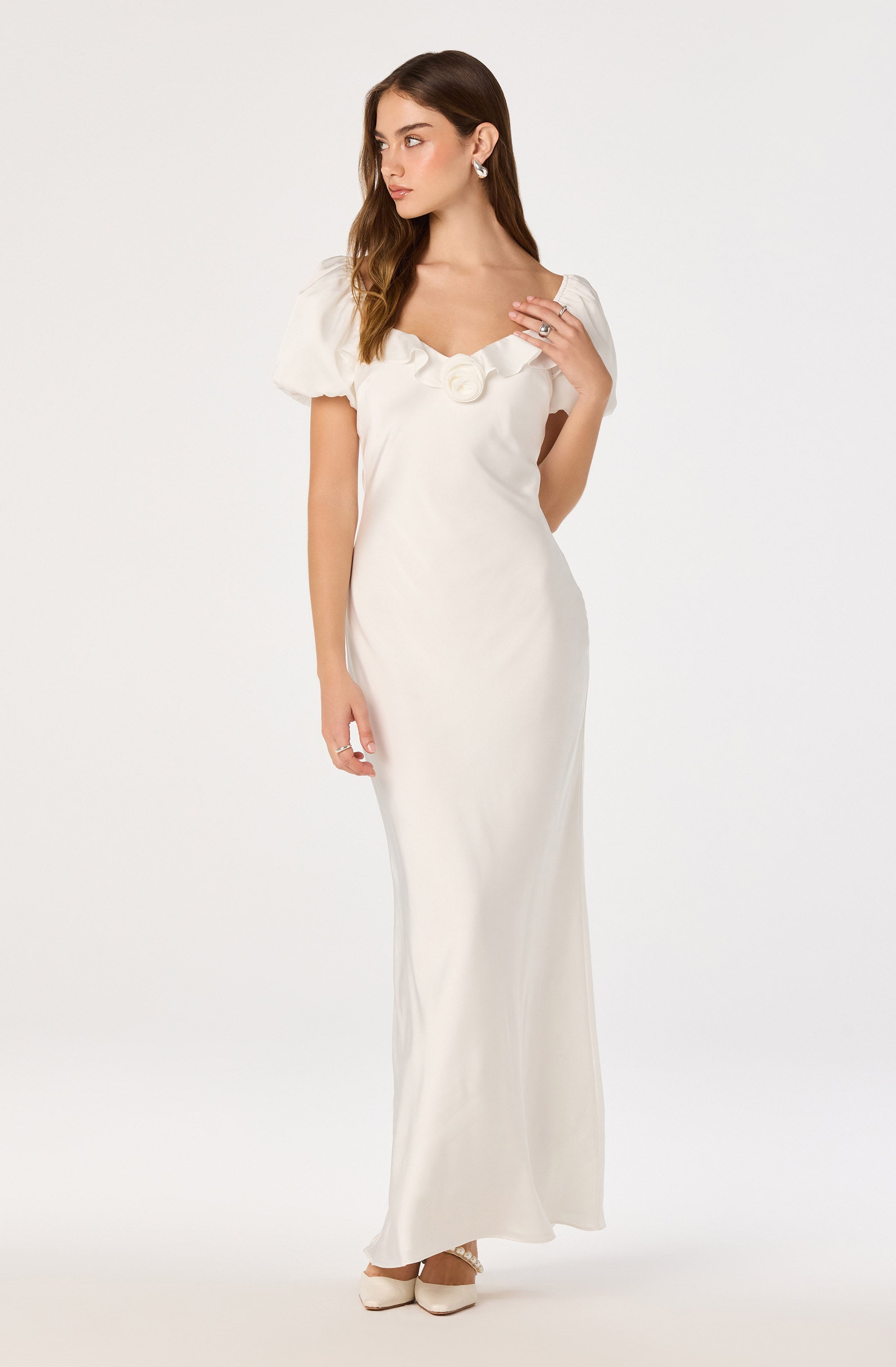 Bethrose 3D Rose Satin Maxi Dress