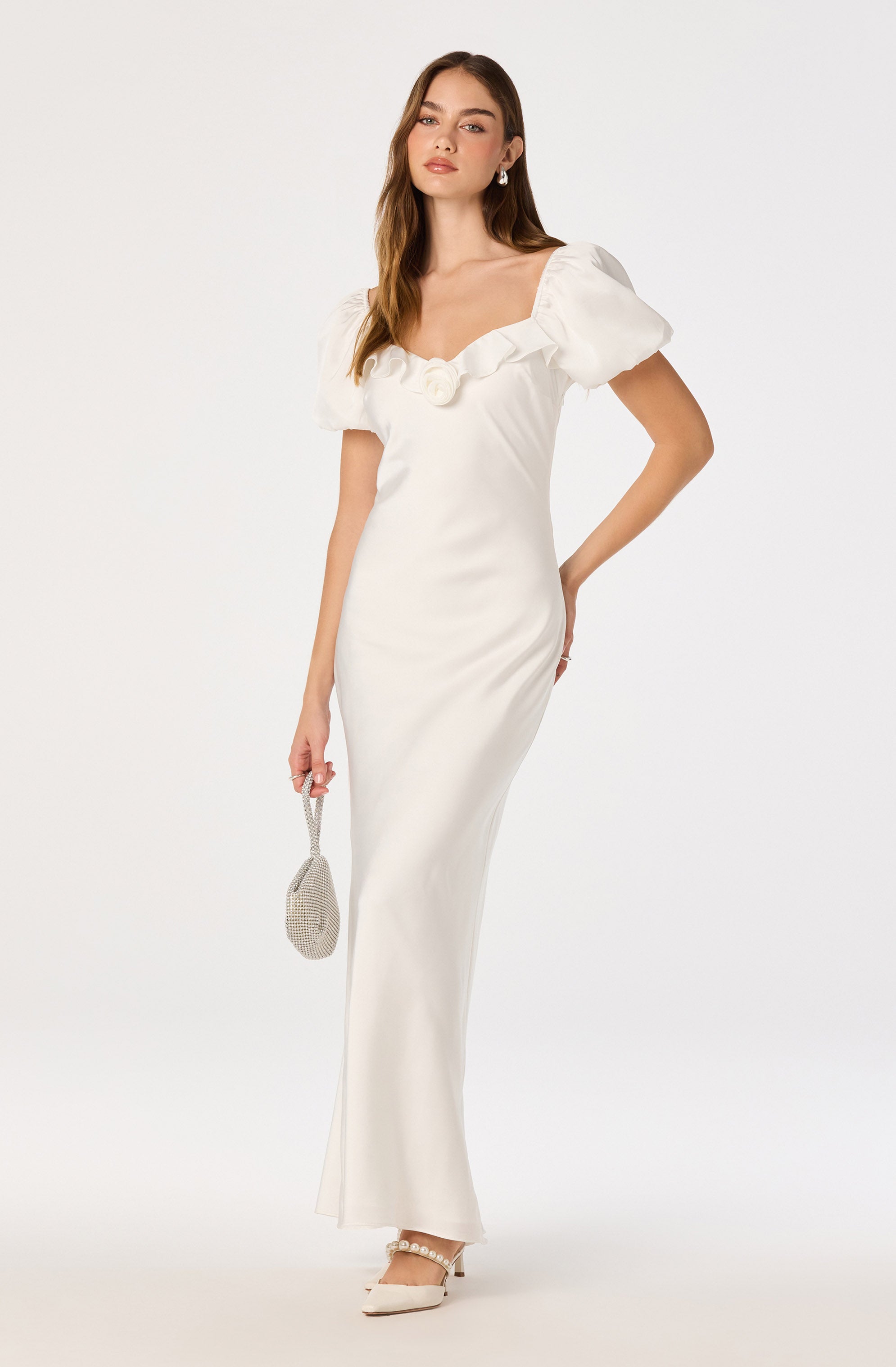 Bethrose 3D Rose Satin Maxi Dress