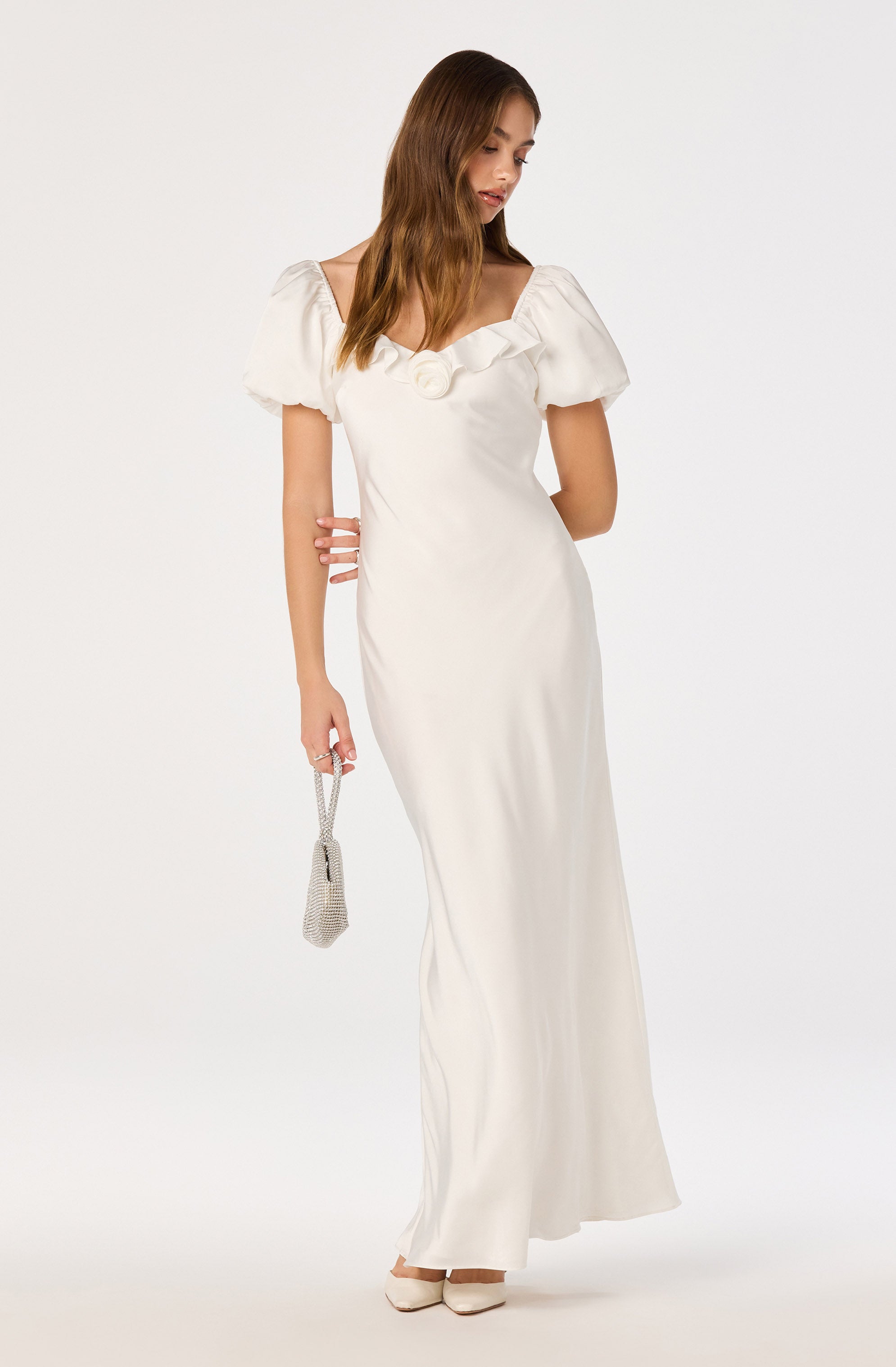 Bethrose 3D Rose Satin Maxi Dress