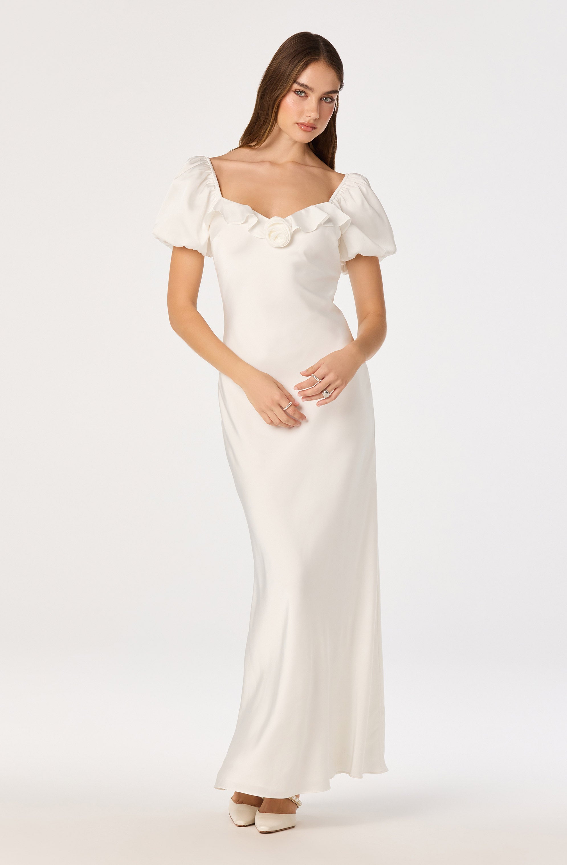 Bethrose 3D Rose Satin Maxi Dress