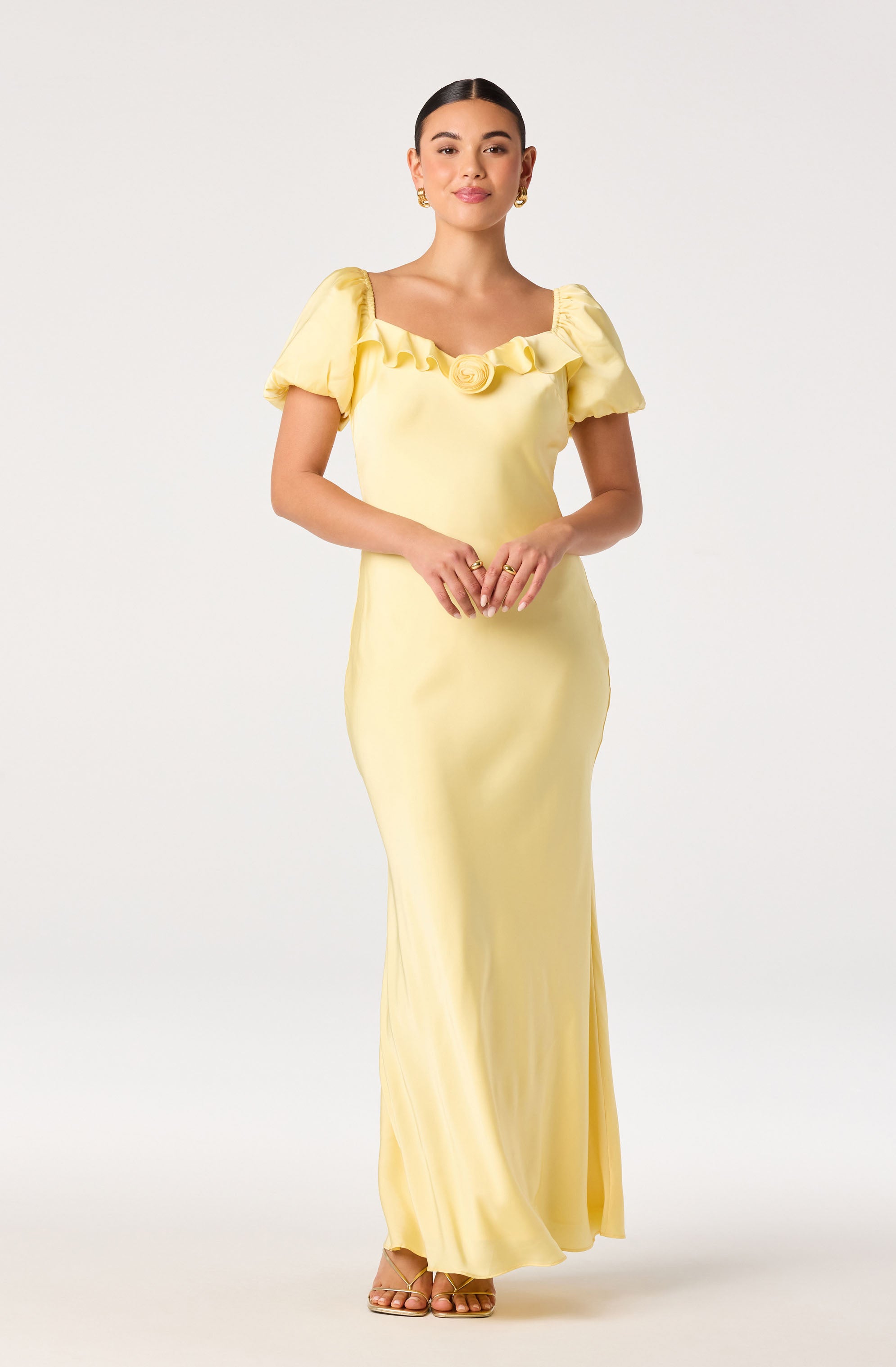 Bethrose 3D Rose Satin Maxi Dress