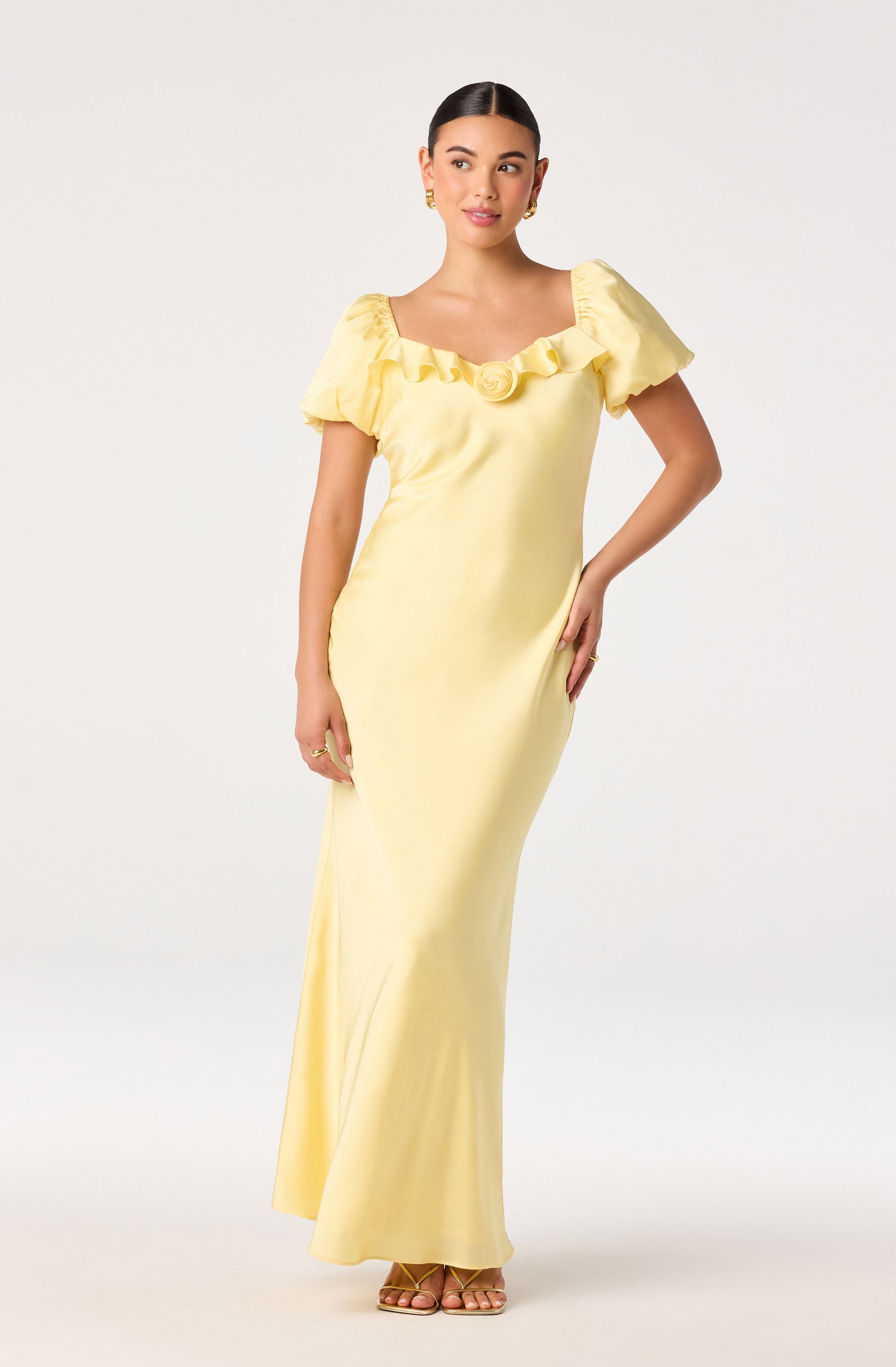 Bethrose 3D Rose Satin Maxi Dress