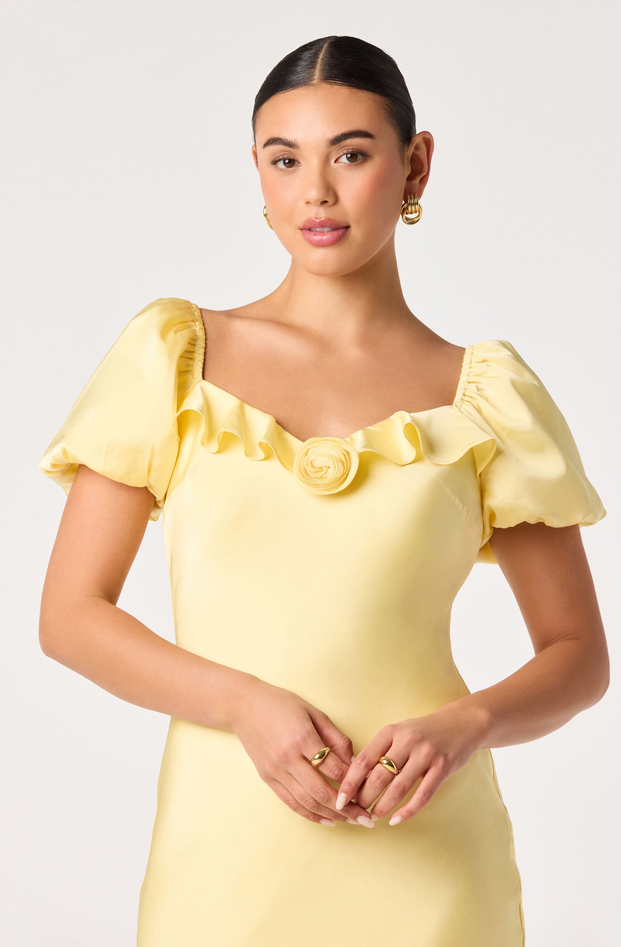 Bethrose 3D Rose Satin Maxi Dress
