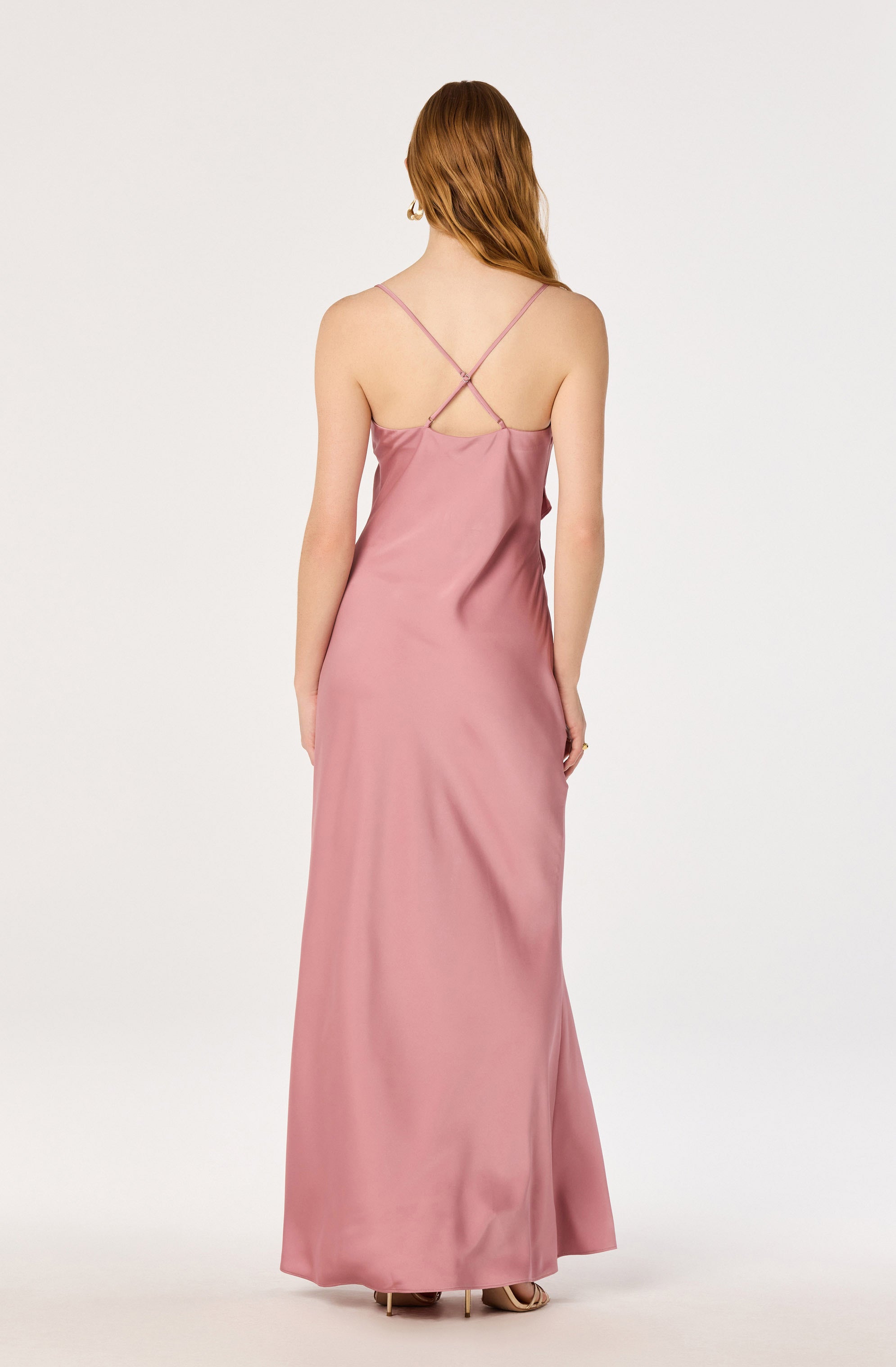 Adelina Satin Ruffle Maxi Dress