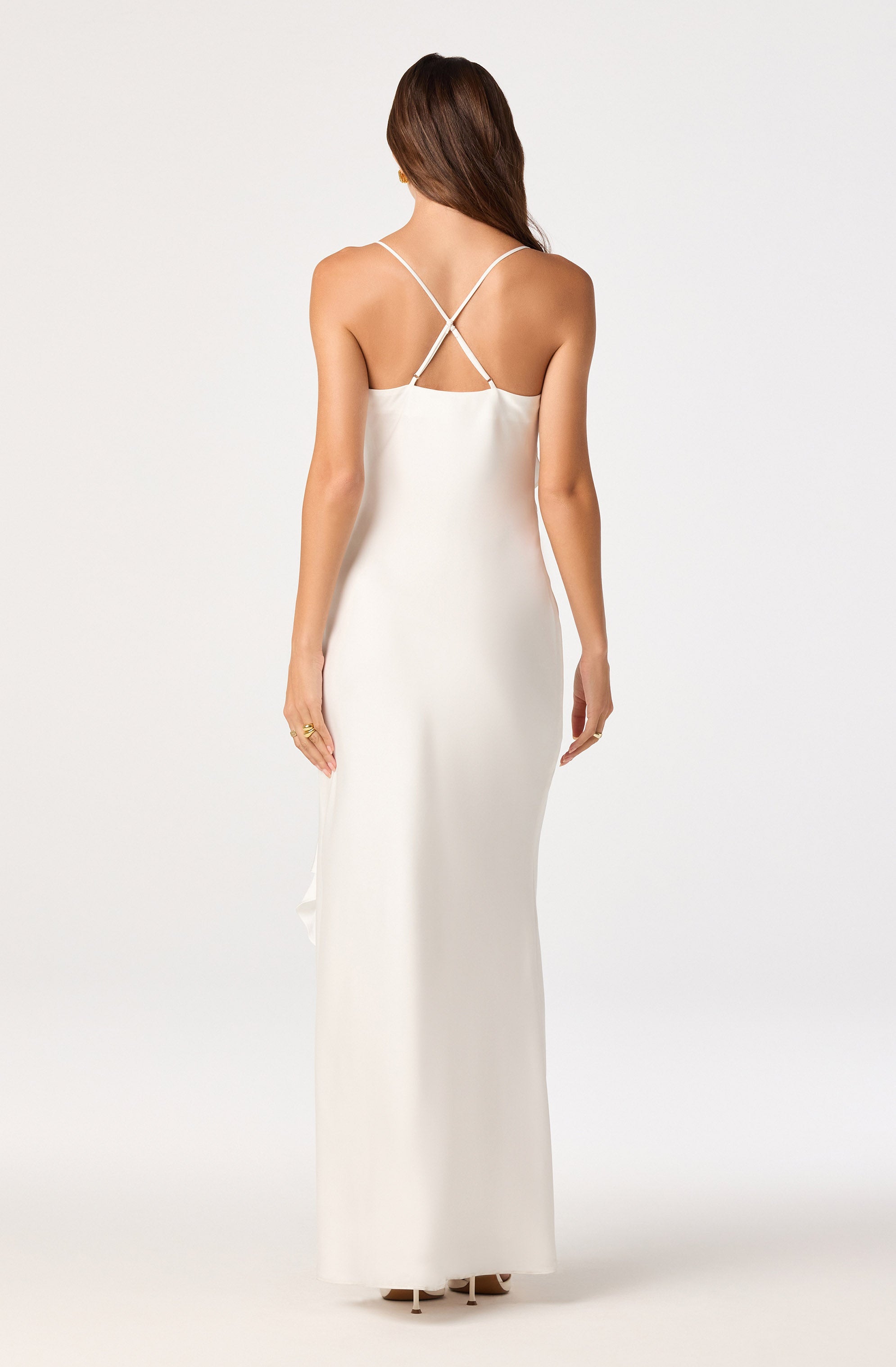 Adelina Satin Ruffle Maxi Dress