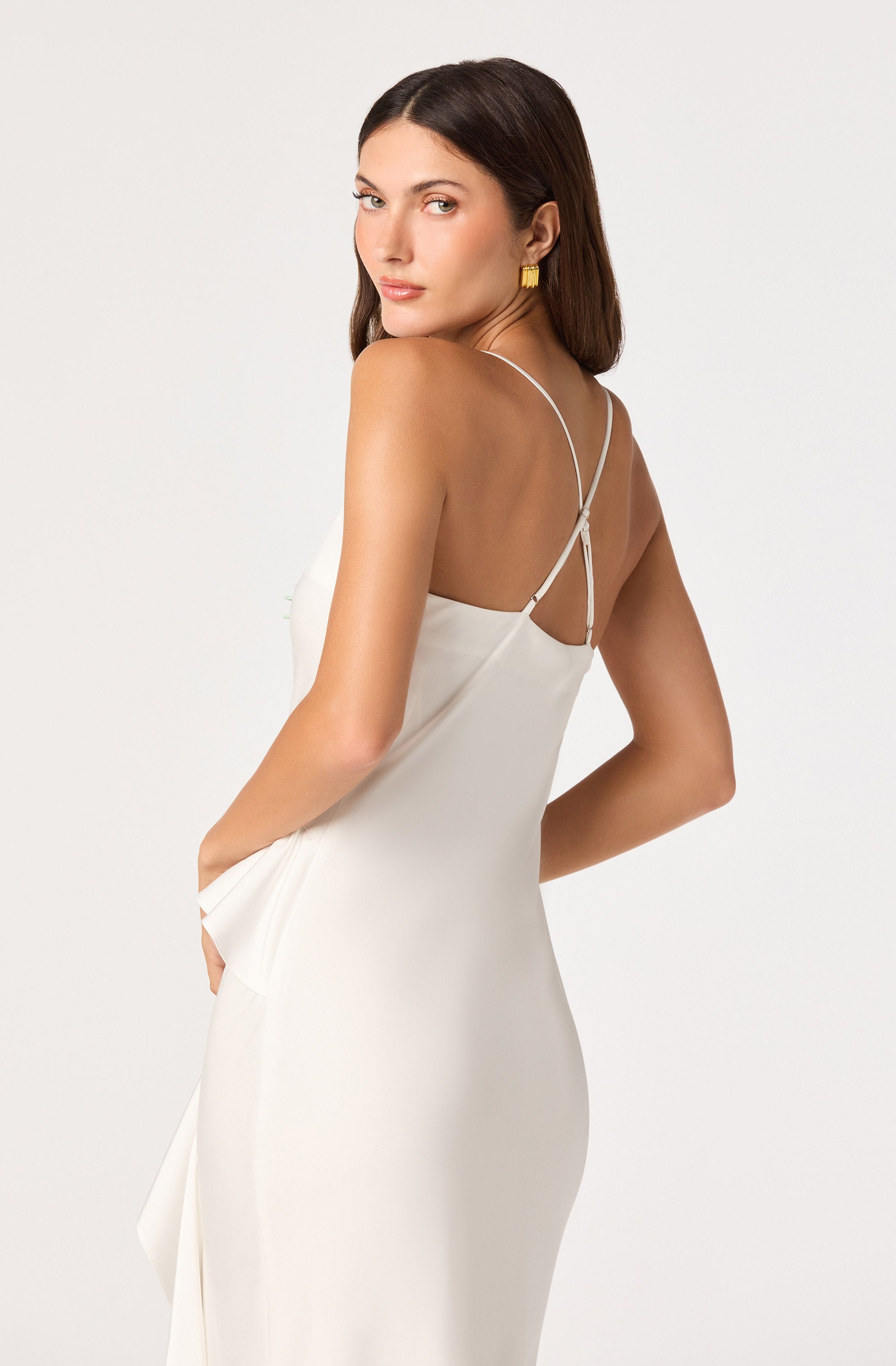 Adelina Satin Ruffle Maxi Dress