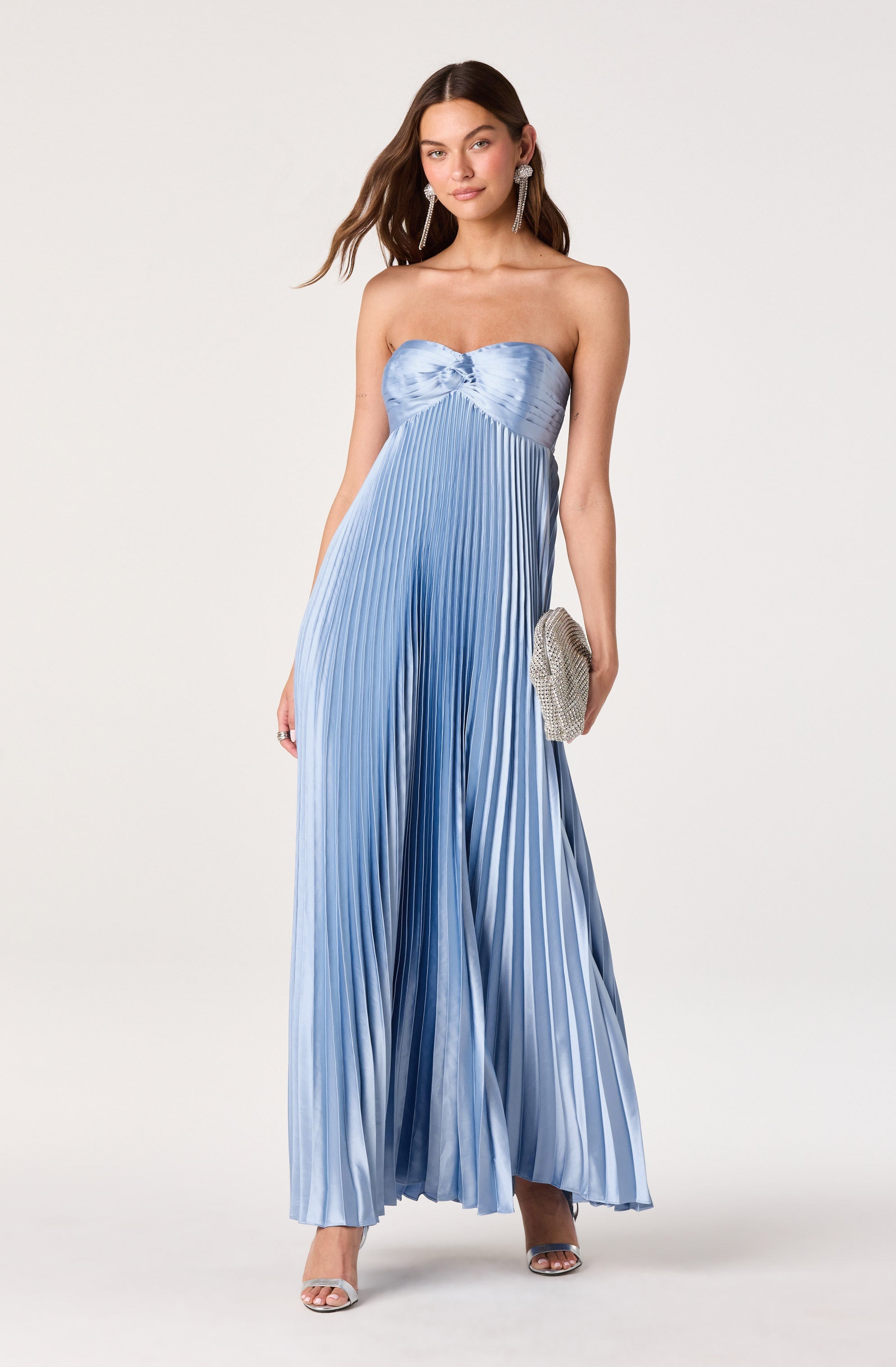 Cyrina Pliss茅 Strapless Maxi Gown