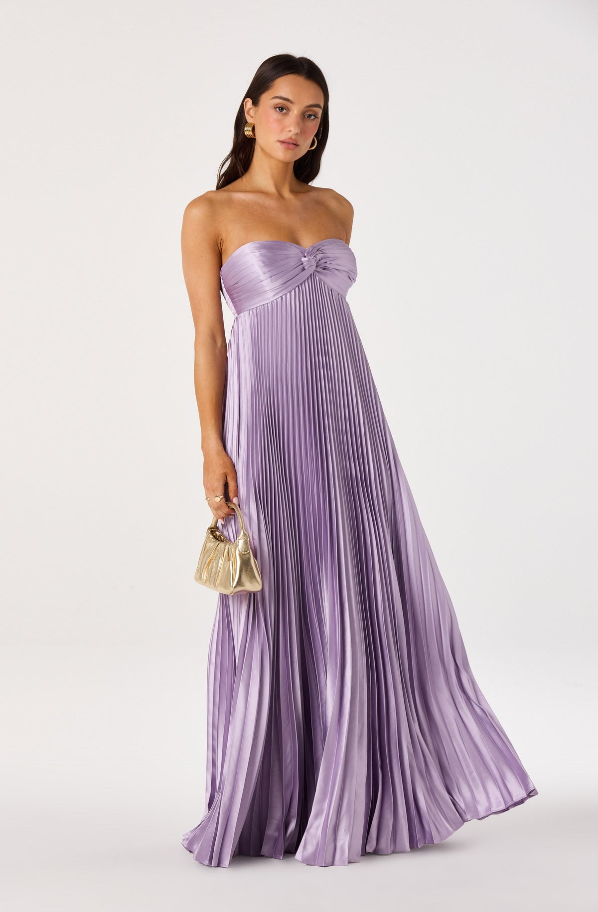 Cyrina Pliss茅 Strapless Maxi Gown