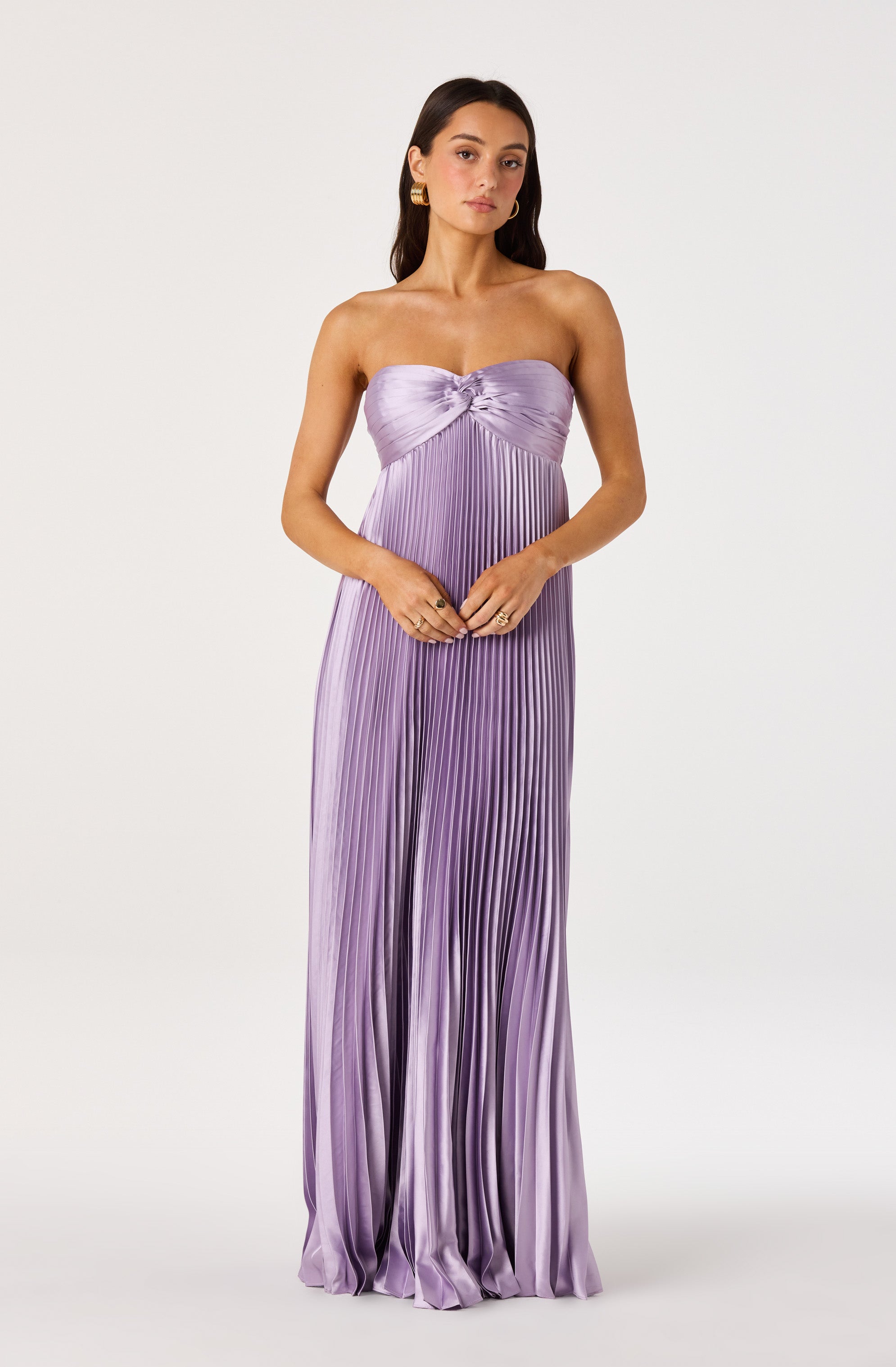 Cyrina Pliss茅 Strapless Maxi Gown