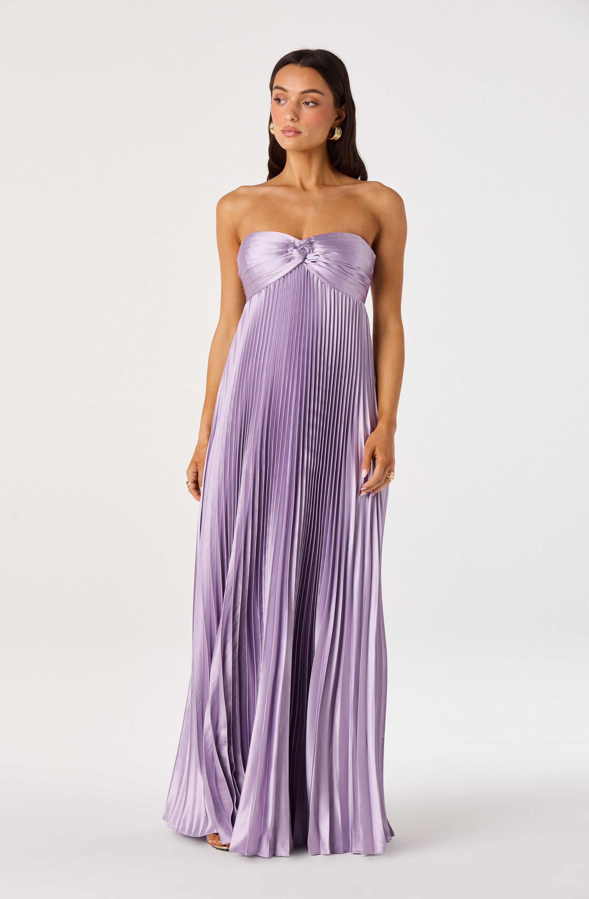 Cyrina Pliss茅 Strapless Maxi Gown
