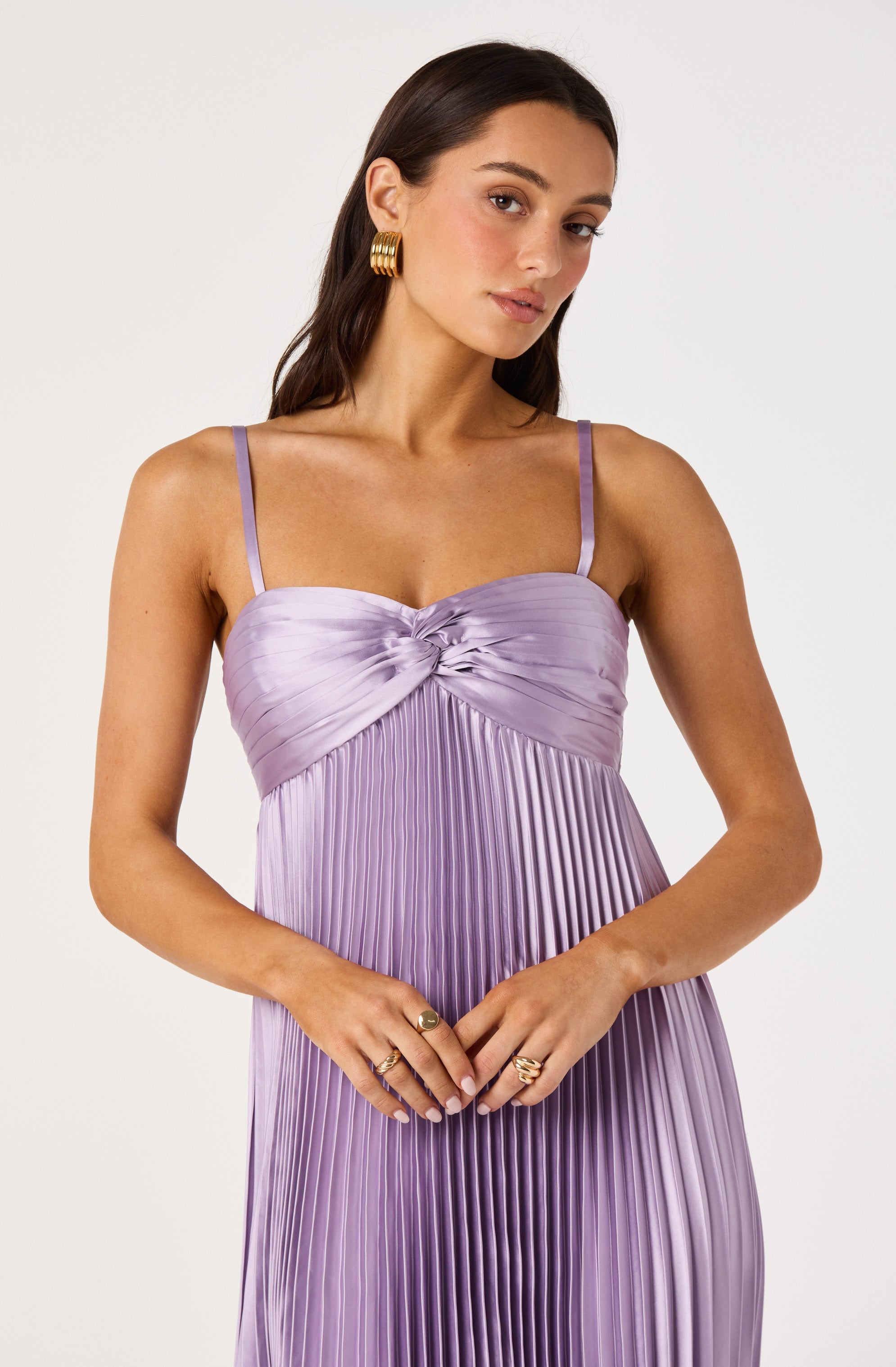 Cyrina Pliss茅 Strapless Maxi Gown