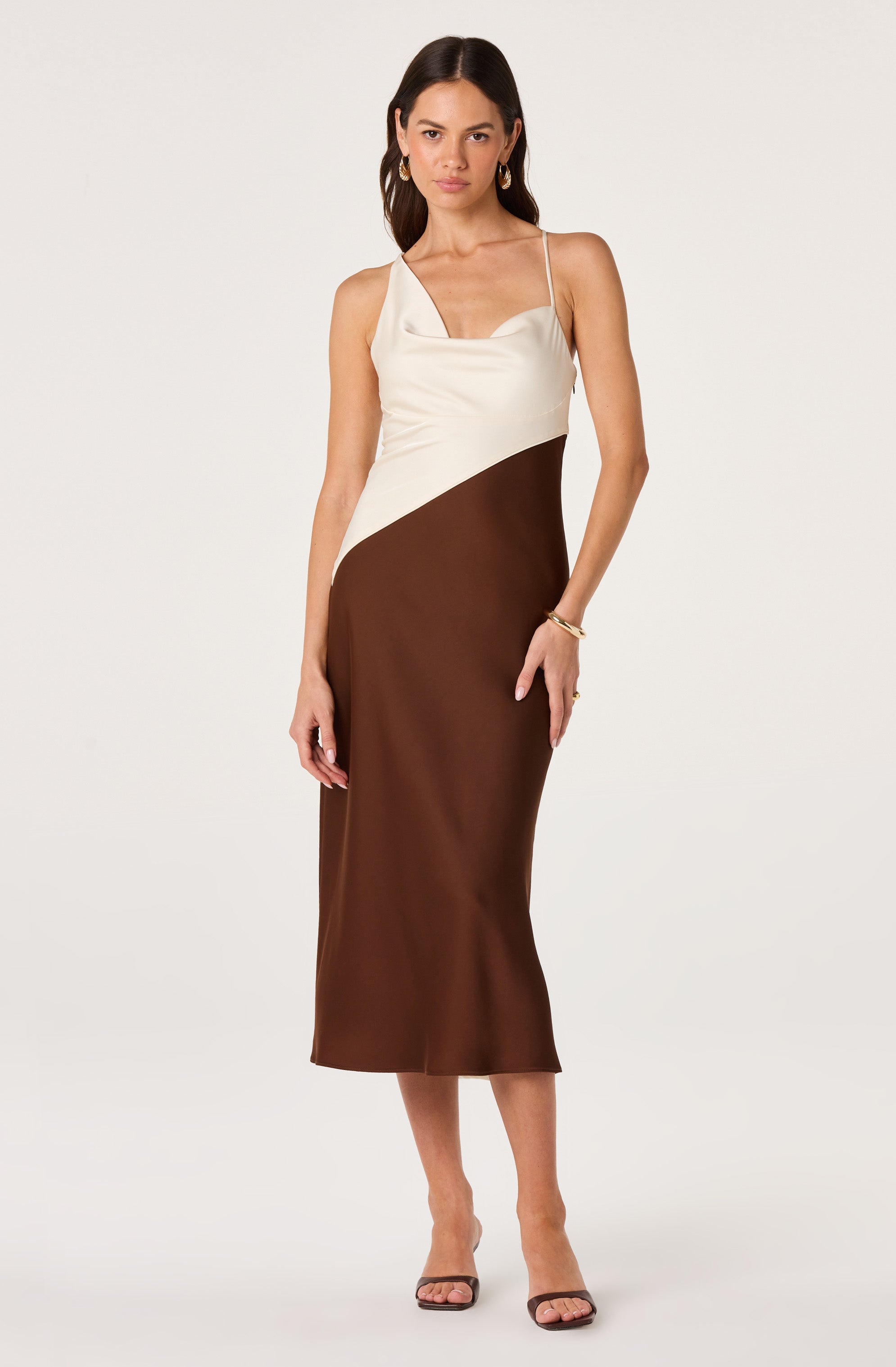 Amiyah Colorblock Cowl Neck Midi Dress