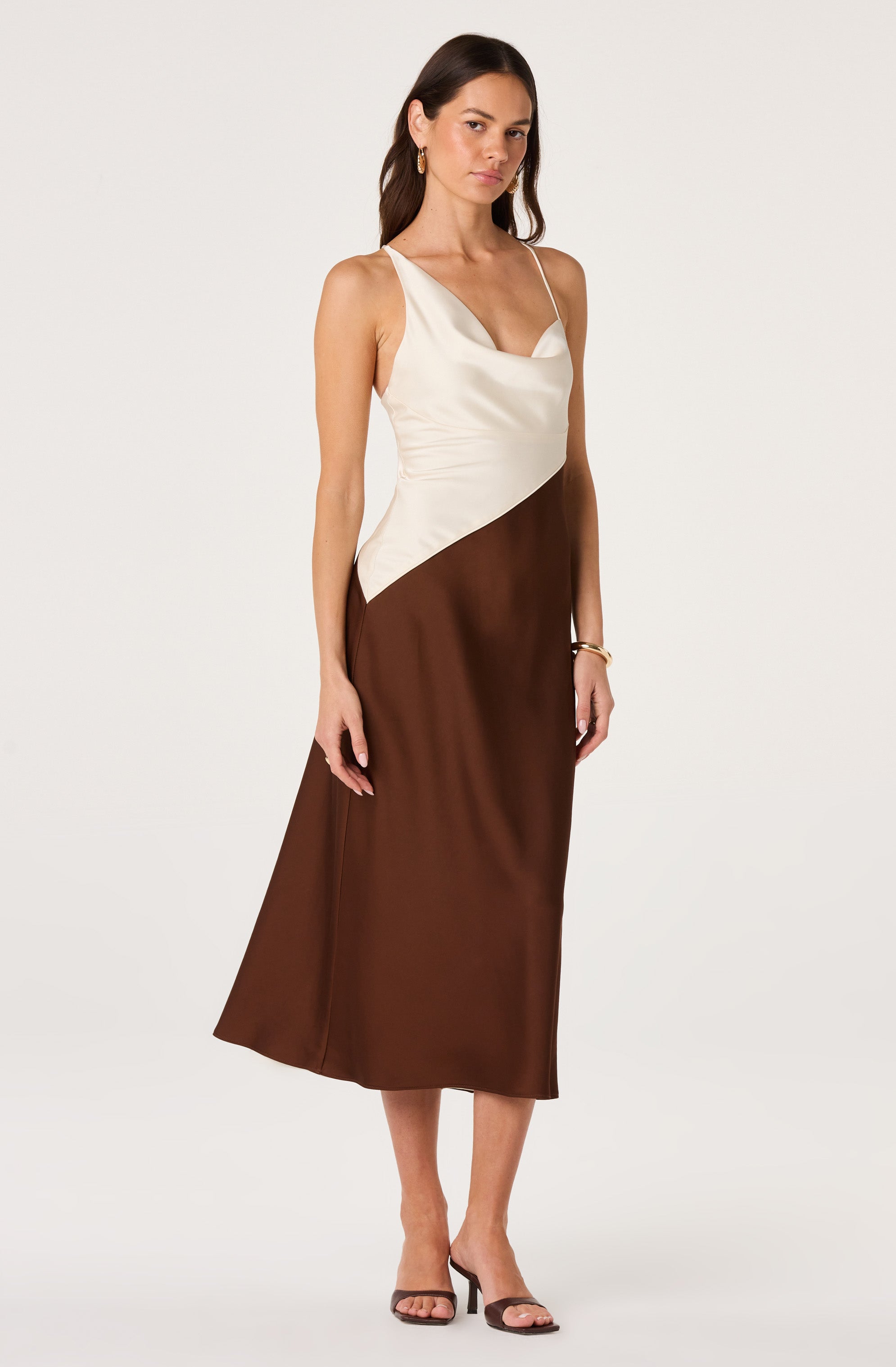 Amiyah Colorblock Cowl Neck Midi Dress