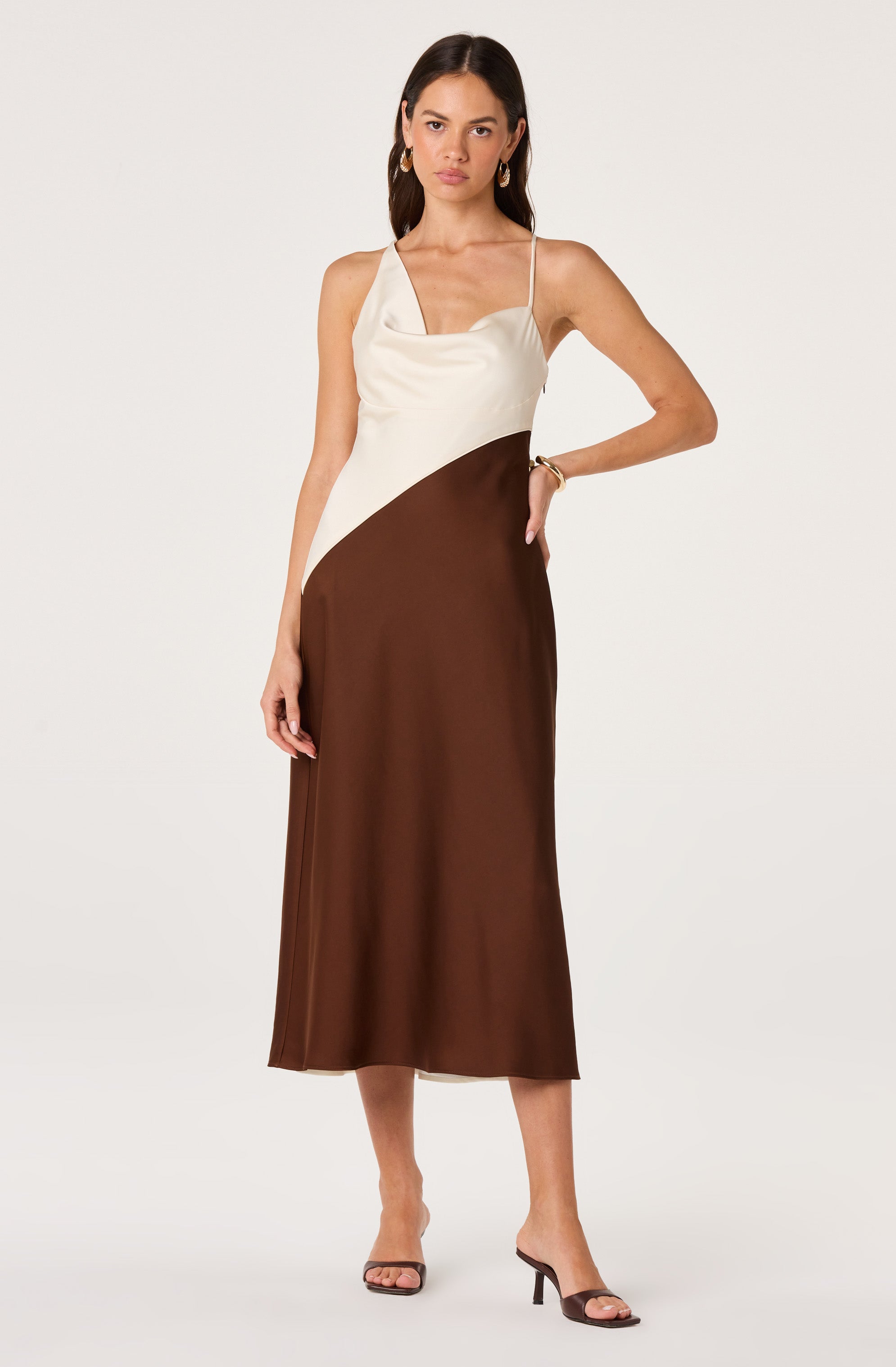 Amiyah Colorblock Cowl Neck Midi Dress